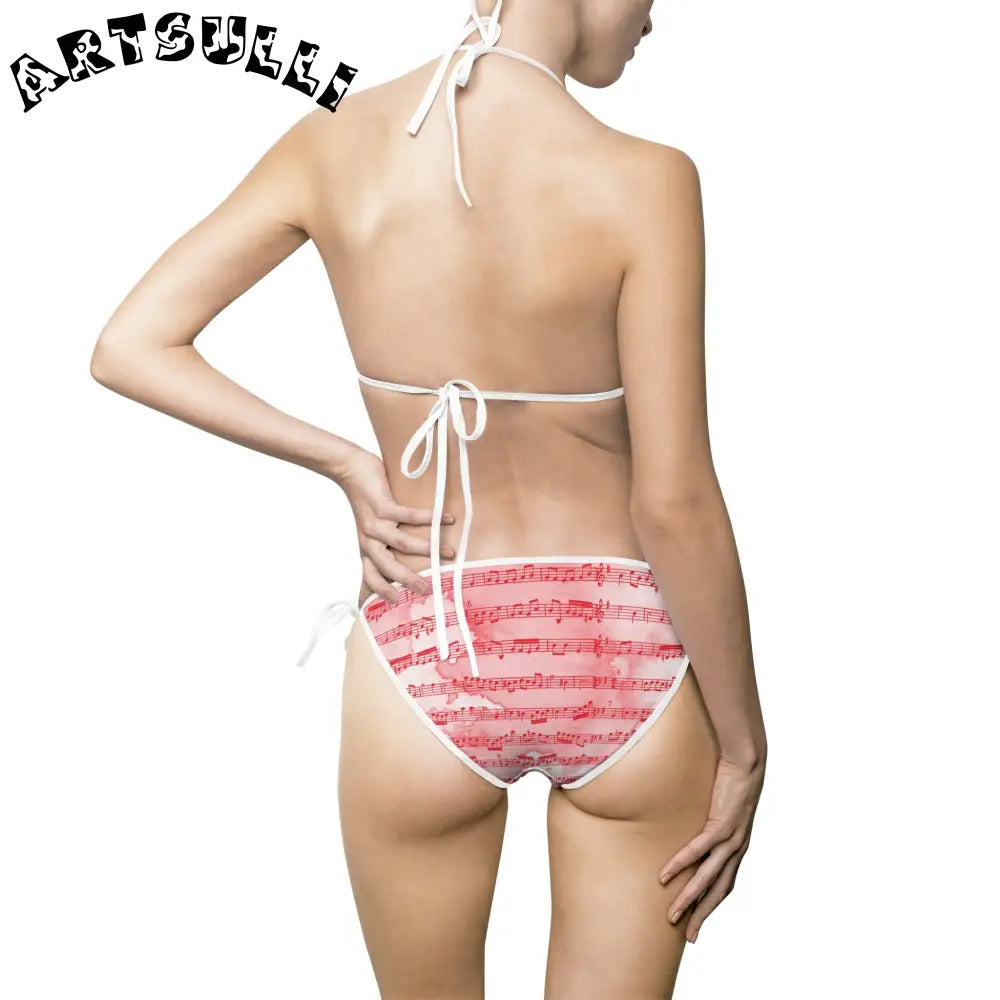 JAKKOUTTHEBXX Pink Musical Note Art Printed Bikini Swimsuit 2025