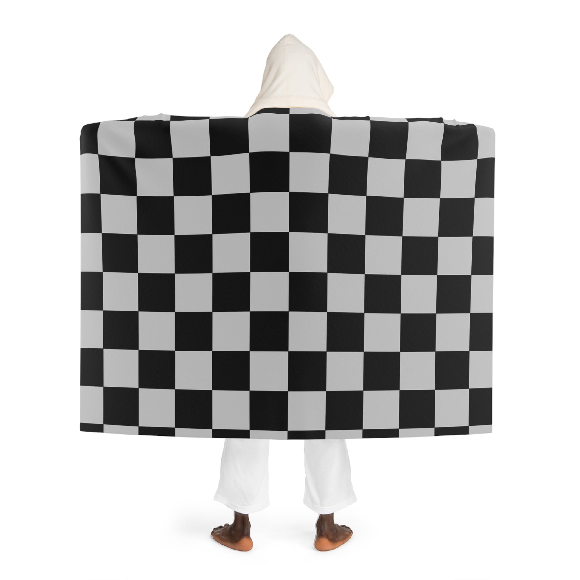 Checkerboard Dada Black and Light Gray Hooded Sherpa Fleece Blanket, Artsulli - Art is Long, Life is Short, All Over Prints, , , , , , , 