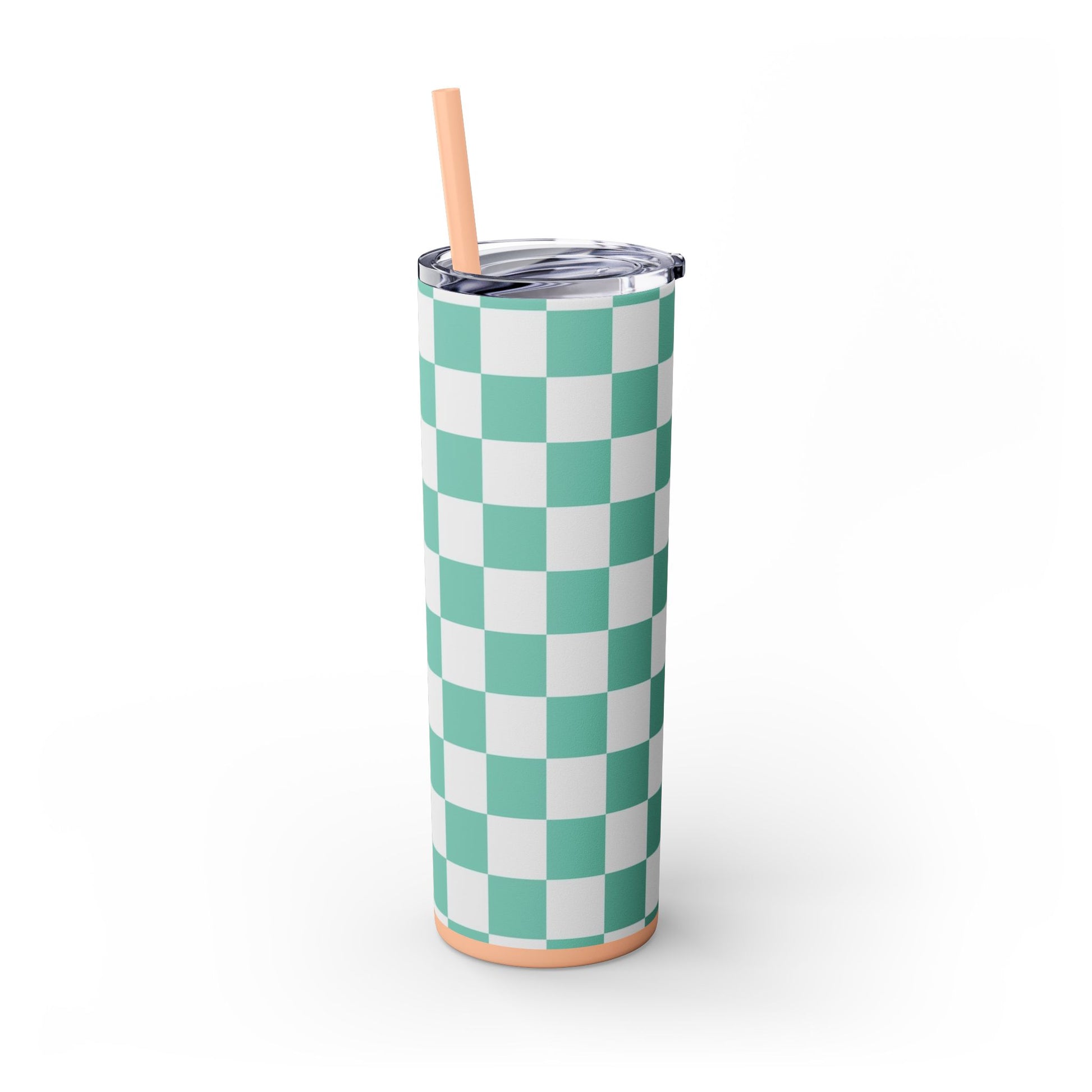Checkerboard Light Green Skinny Tumbler with Straw, 20oz, Artsulli - Art is Long, Life is Short, Mug, , , , , , , 