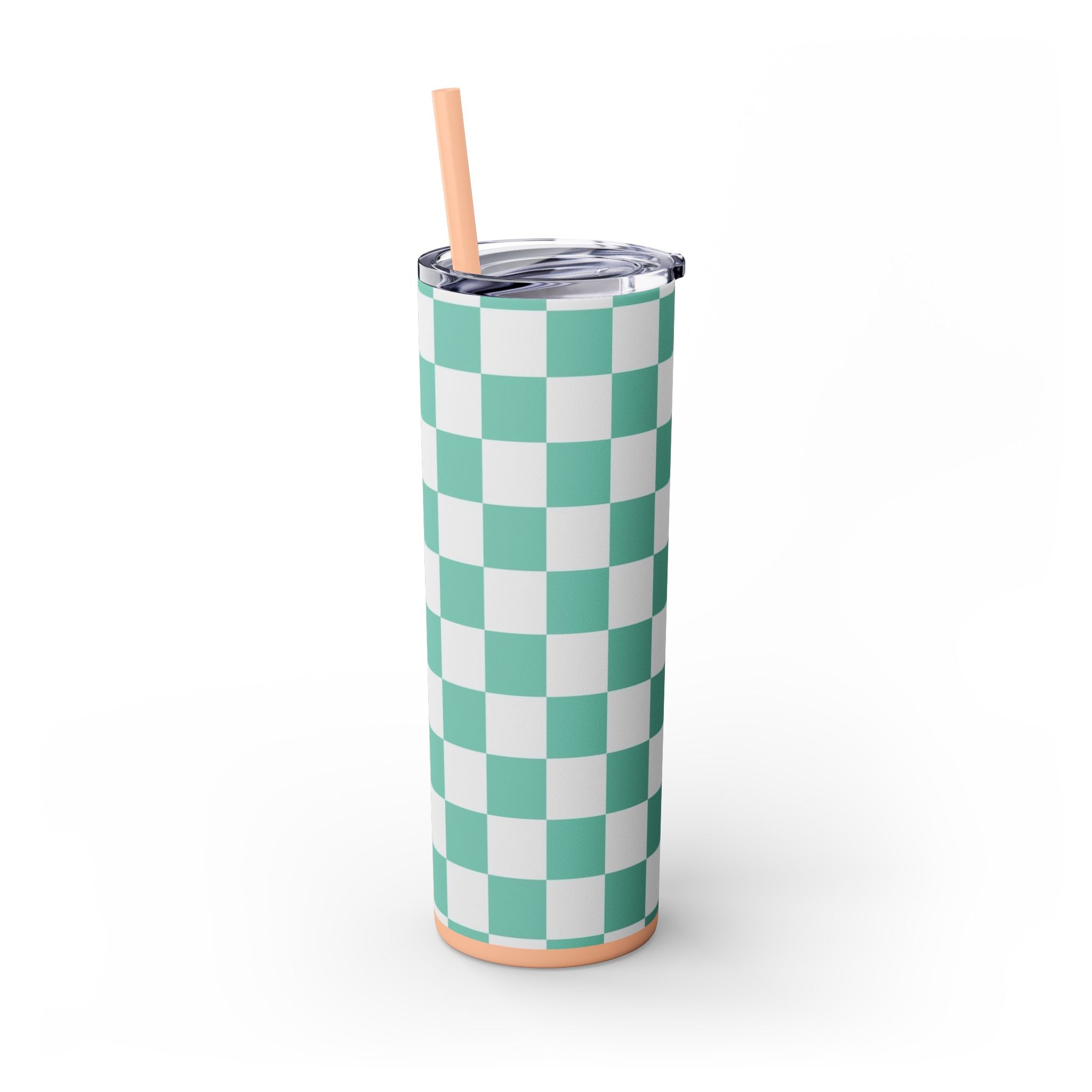 Checkerboard Light Green Skinny Tumbler with Straw, 20oz, Artsulli - Art is Long, Life is Short, Mug, , , , , , , 