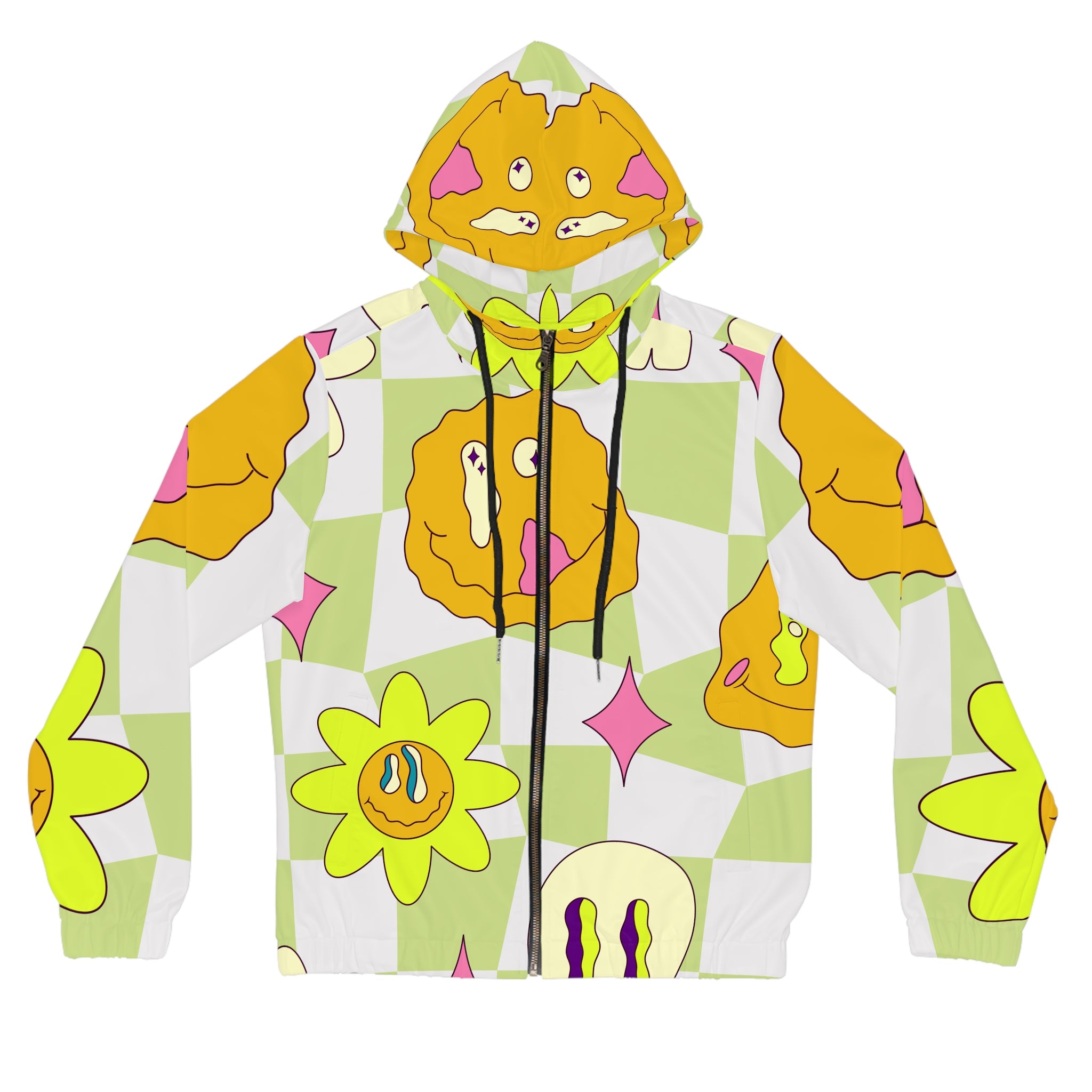 Sunflower x Checkerboard Trippy Women’s Full-Zip Hoodie (AOP), Artsulli - Art is Long, Life is Short, All Over Prints, Size, XS, Color, Black, , , 12051486547405