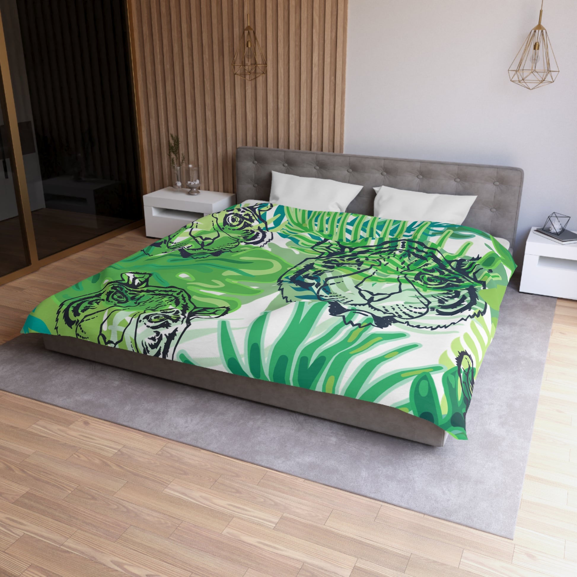 Tropical Jungle Tigers Green Microfiber Duvet Cover, Artsulli - Art is Long, Life is Short, Home Decor, , , , , , , 