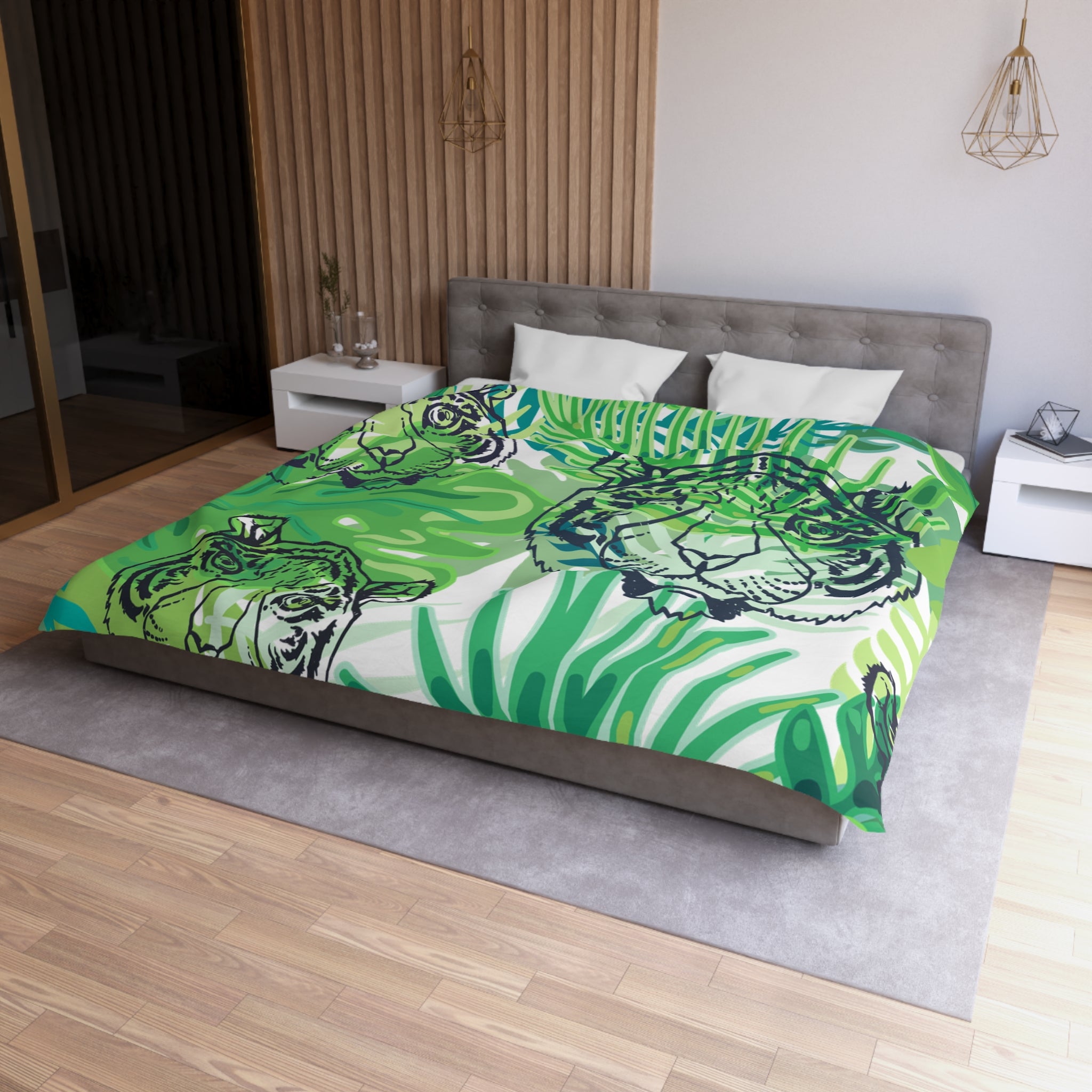 Tropical Jungle Tigers Green Microfiber Duvet Cover, Artsulli - Art is Long, Life is Short, Home Decor, , , , , , , 