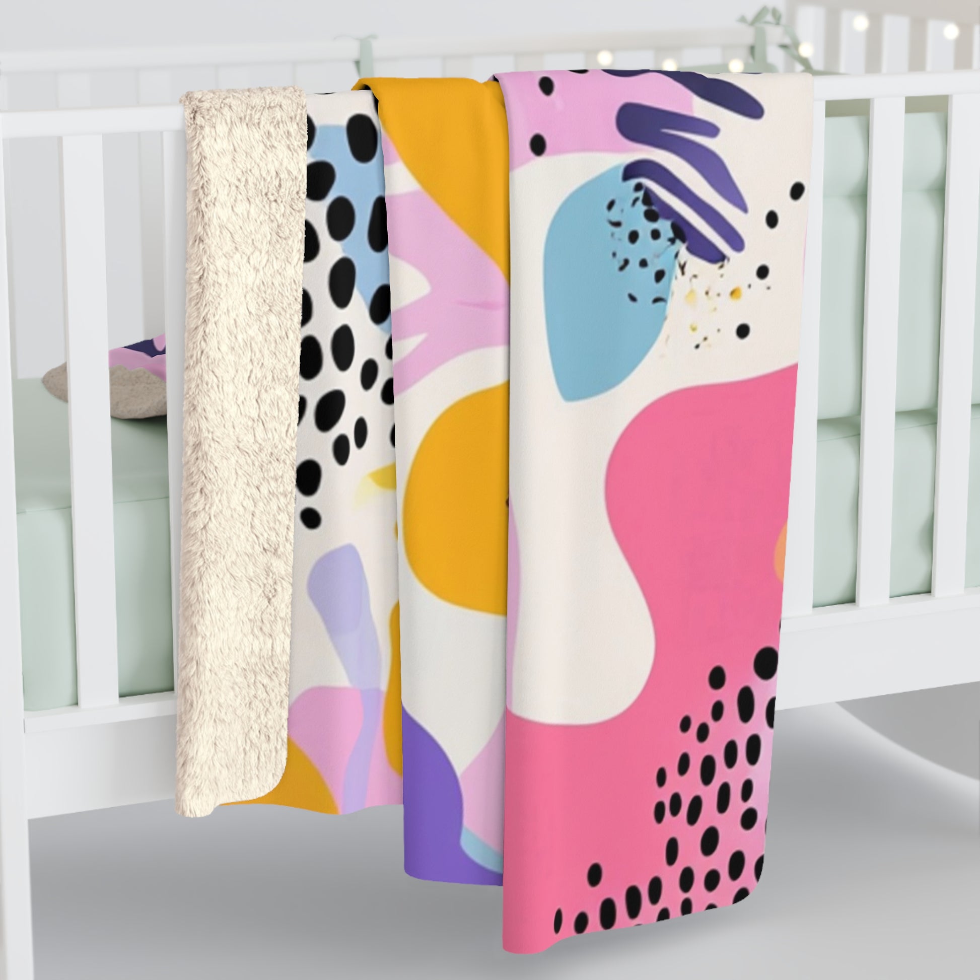 Colorful Abstract Dots and Shapes II Sherpa Fleece Blanket, Artsulli - Art is Long, Life is Short, Home Decor, , , , , , , 