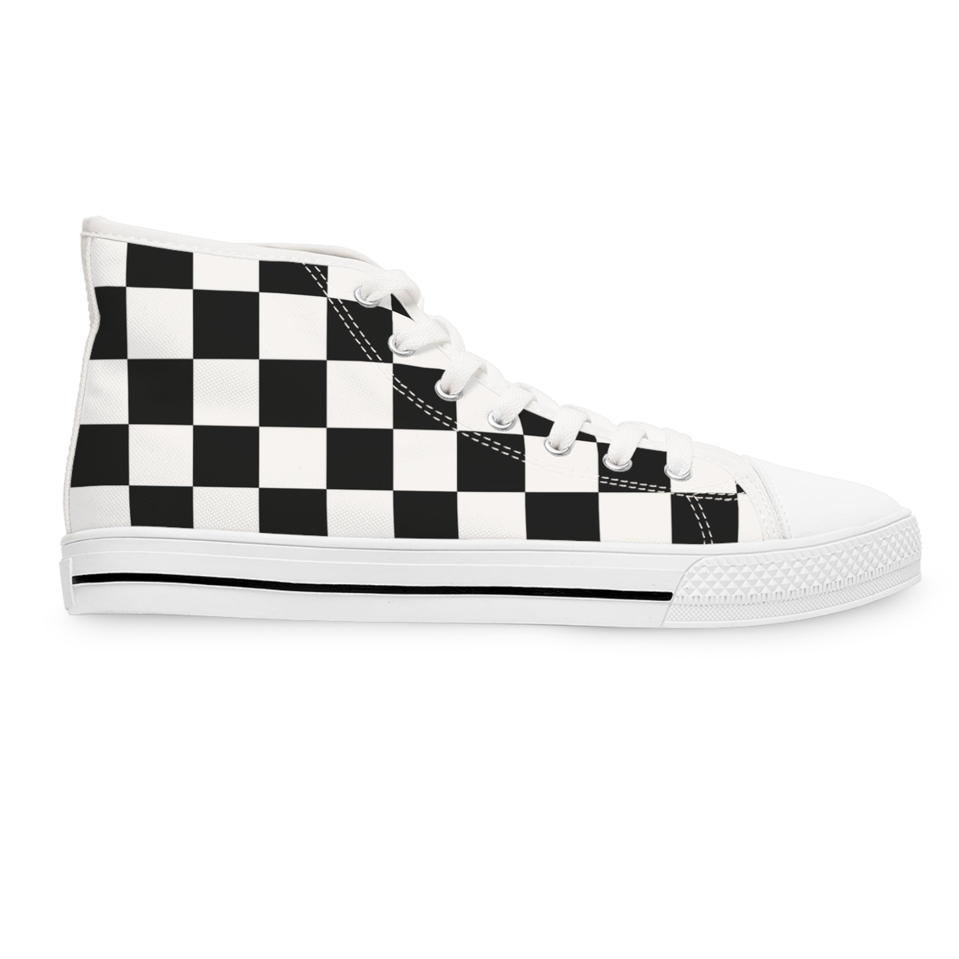 Checkerboard White and Black Women's High Top Sneakers, Artsulli - Art is Long, Life is Short, Shoes, , , , , , , 