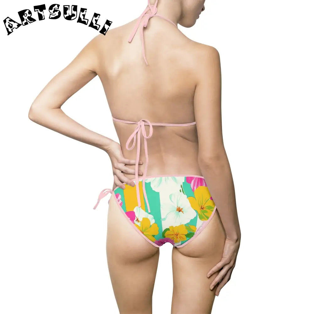 JAKKOUTTHEBXX Sublimation Technique Floral Halter Bikini Swimsuit