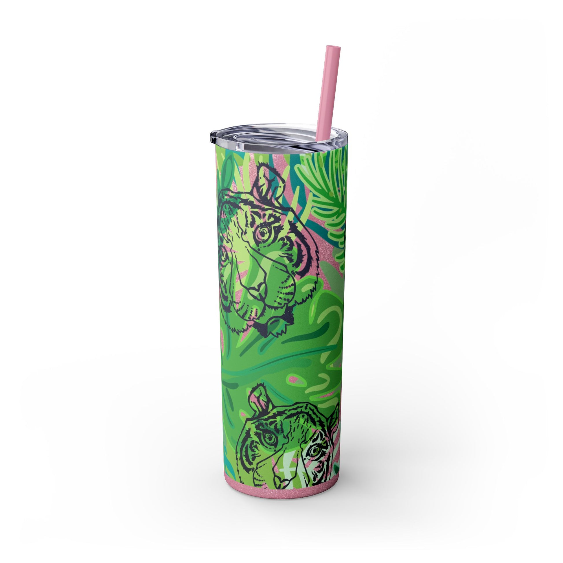 Tropical Jungle Tigers Green Skinny Tumbler with Straw, 20oz, Artsulli - Art is Long, Life is Short, Mug, , , , , , , 