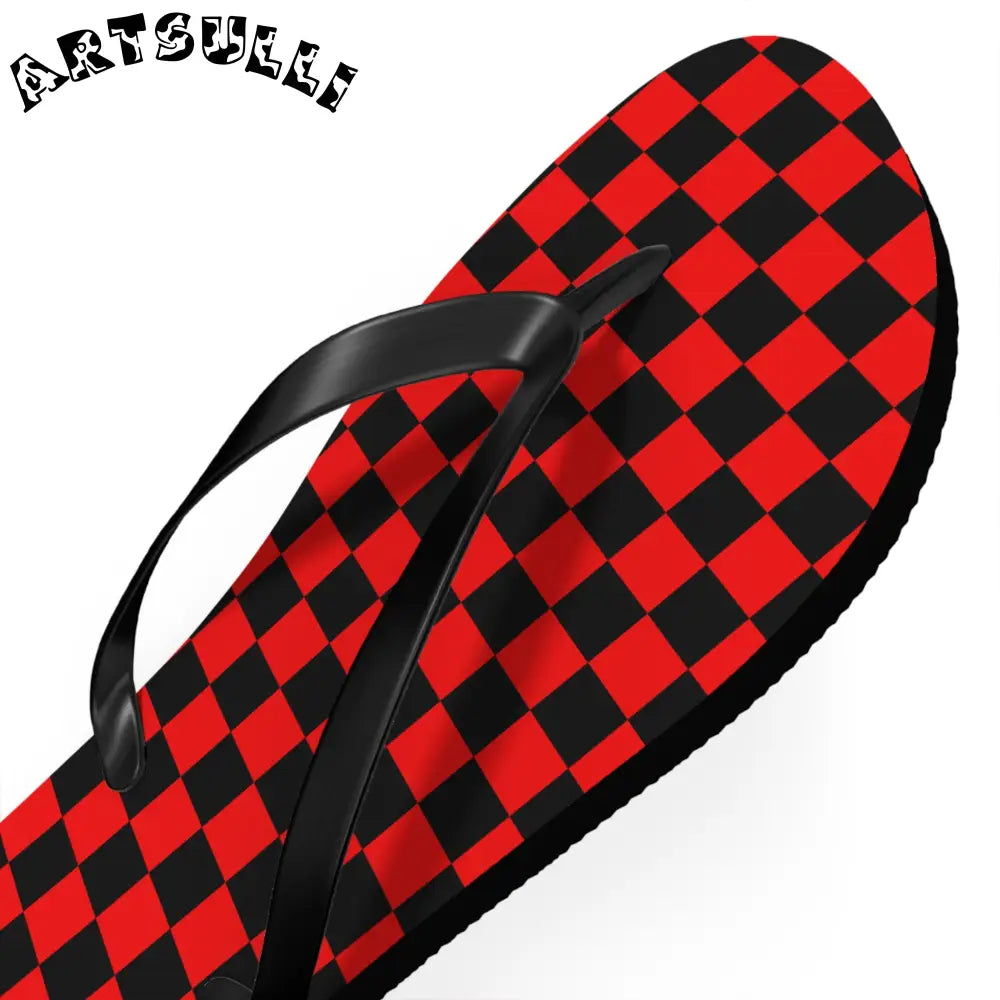 JAKKOUTTHEBXX Checkerboard Red and Black Flip Flops JAKKOUTTHEBXX