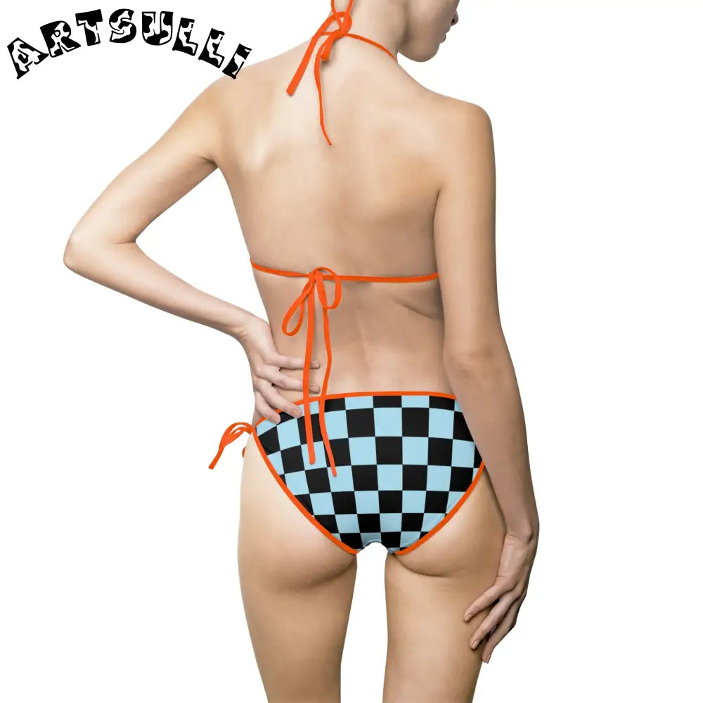 JAKKOUTTHEBXX Checkerboard Black and Blue Women’s Bikini Swimsuit