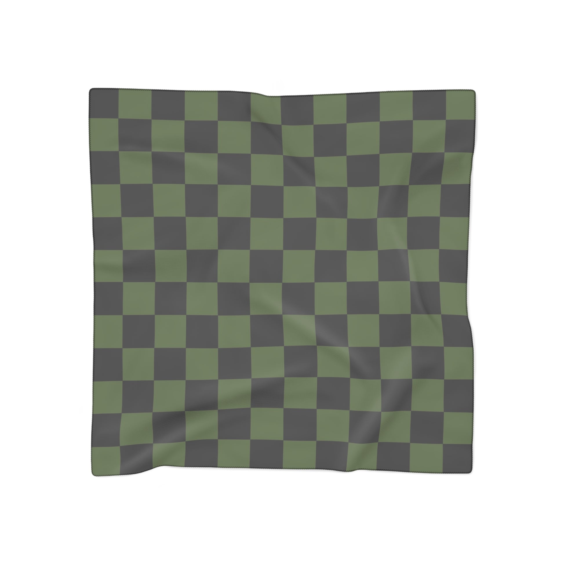 Checkerboard Olive Green and Black Poly Scarf, Artsulli - Art is Long, Life is Short, Accessories, Color, Poly voile, Size, 50" × 50", , , 55928372195953831232