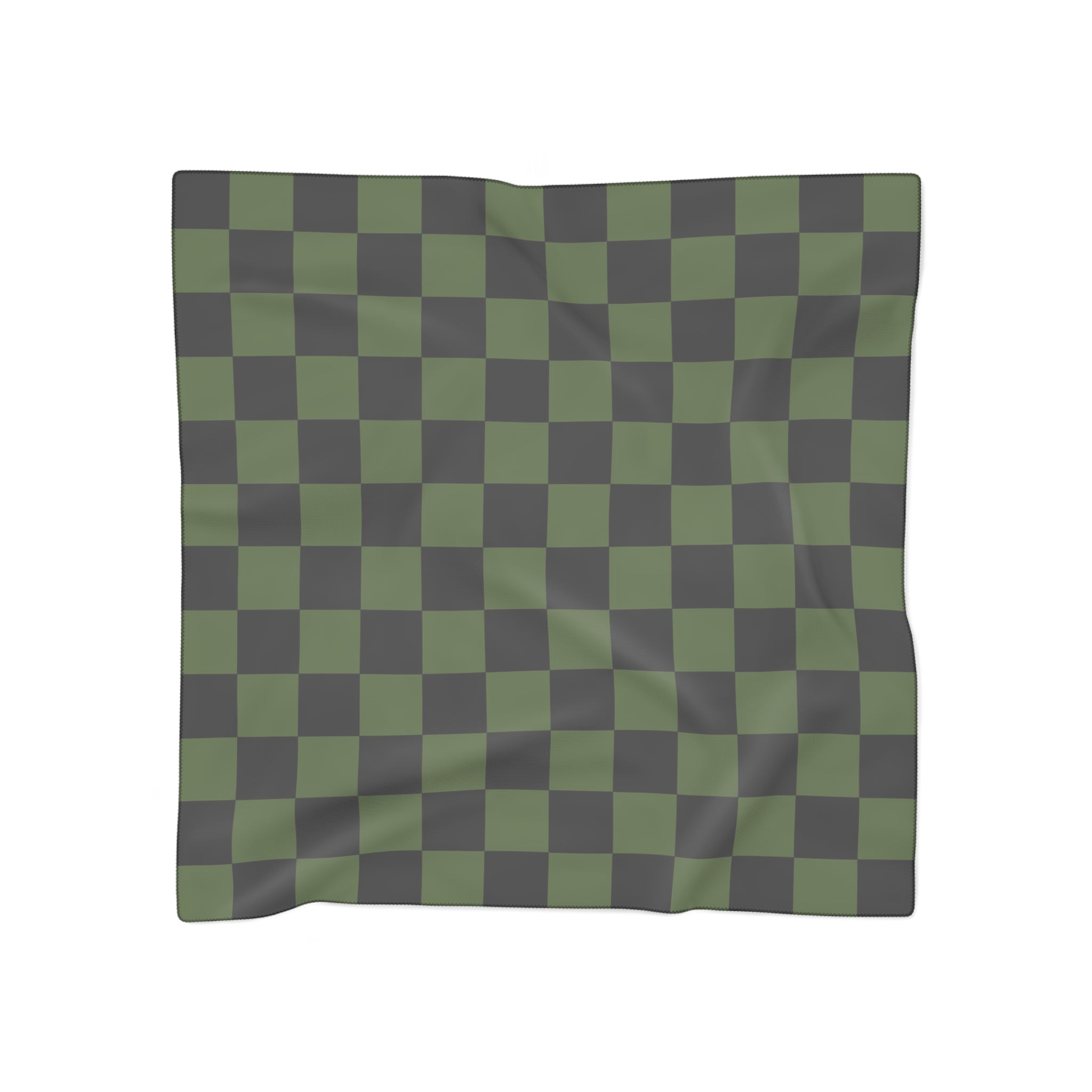 Checkerboard Olive Green and Black Poly Scarf, Artsulli - Art is Long, Life is Short, Accessories, Color, Poly voile, Size, 50" × 50", , , 55928372195953831232