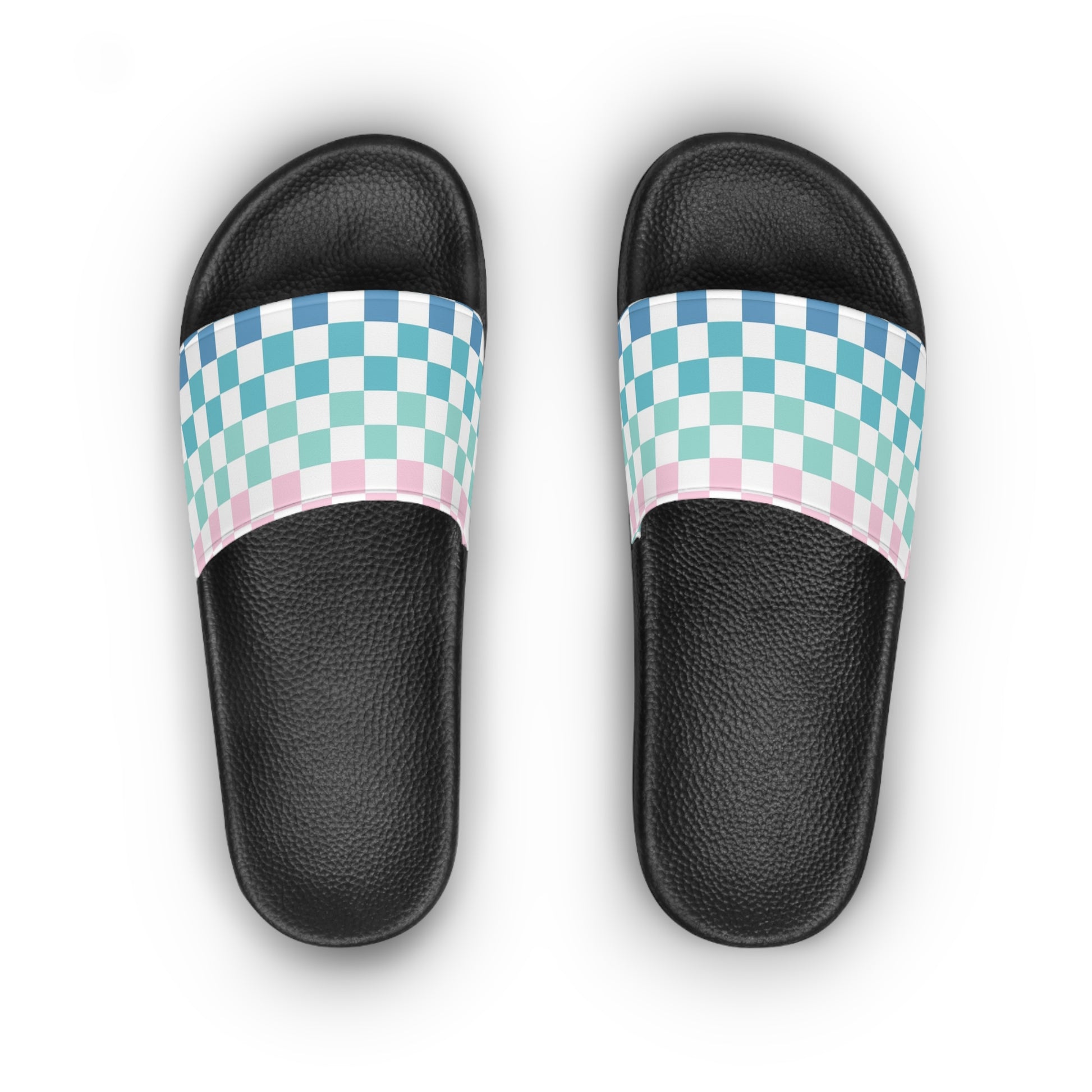 Vaporwave Rainbow  Checkerboard Multi-Color Women's Slide Sandals, Artsulli - Art is Long, Life is Short, Shoes, , , , , , , 
