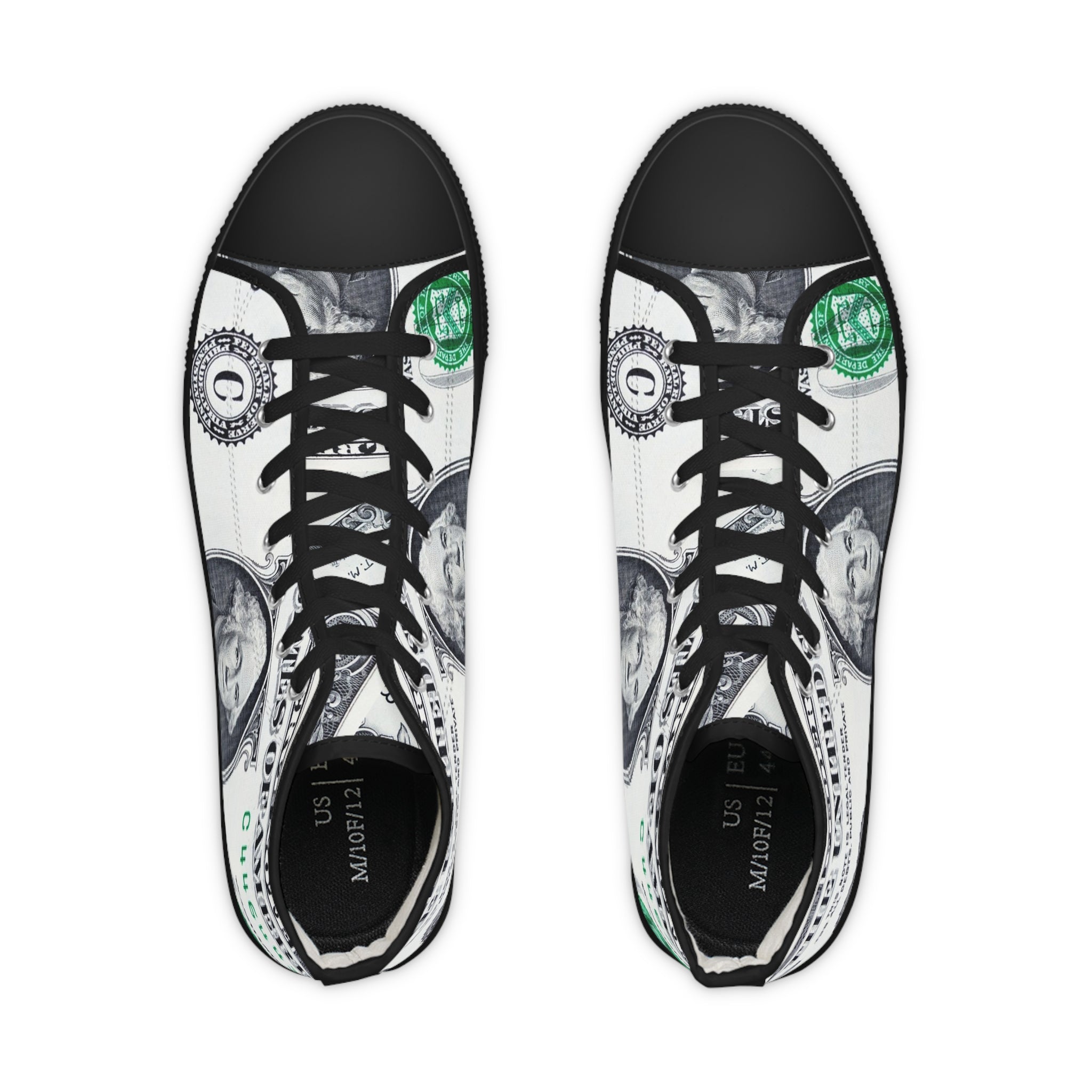 Money Collage Men's High Top Sneakers, Artsulli - Art is Long, Life is Short, Shoes, , , , , , , 