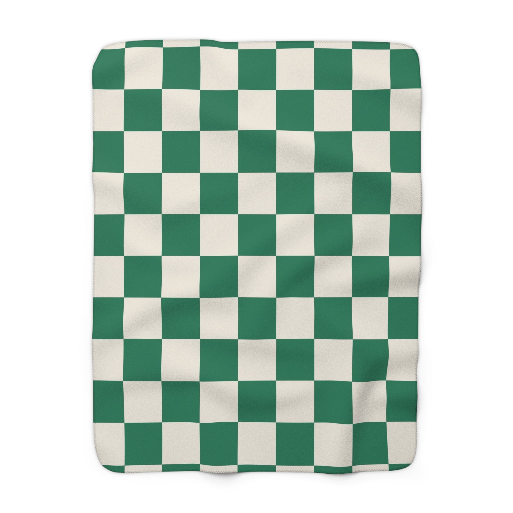 Checkerboard II Dark Green Sherpa Fleece Blanket, Artsulli - Art is Long, Life is Short, Home Decor, Size, 50" × 60", , , , , 12018864724790920748