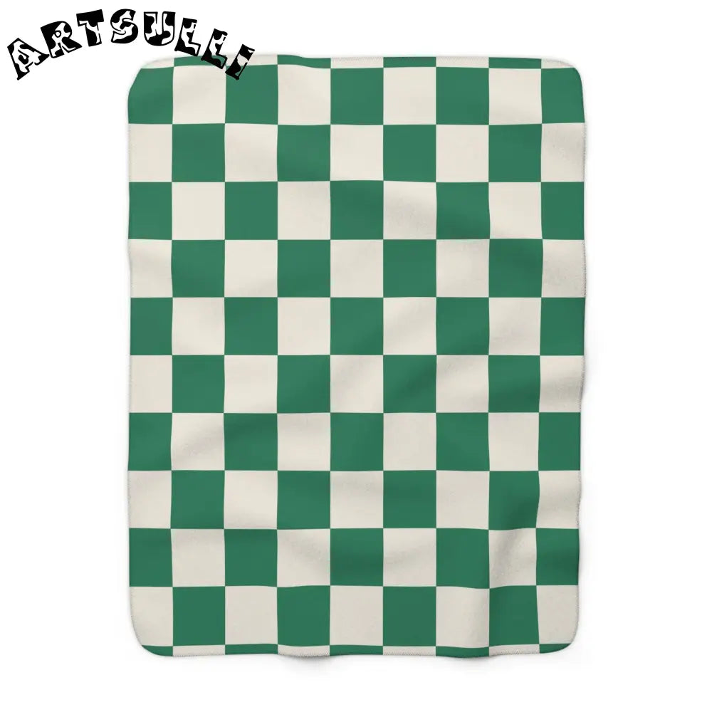 JAKKOUTTHEBXX Checkerboard II Dark Green Sherpa Fleece Blanket