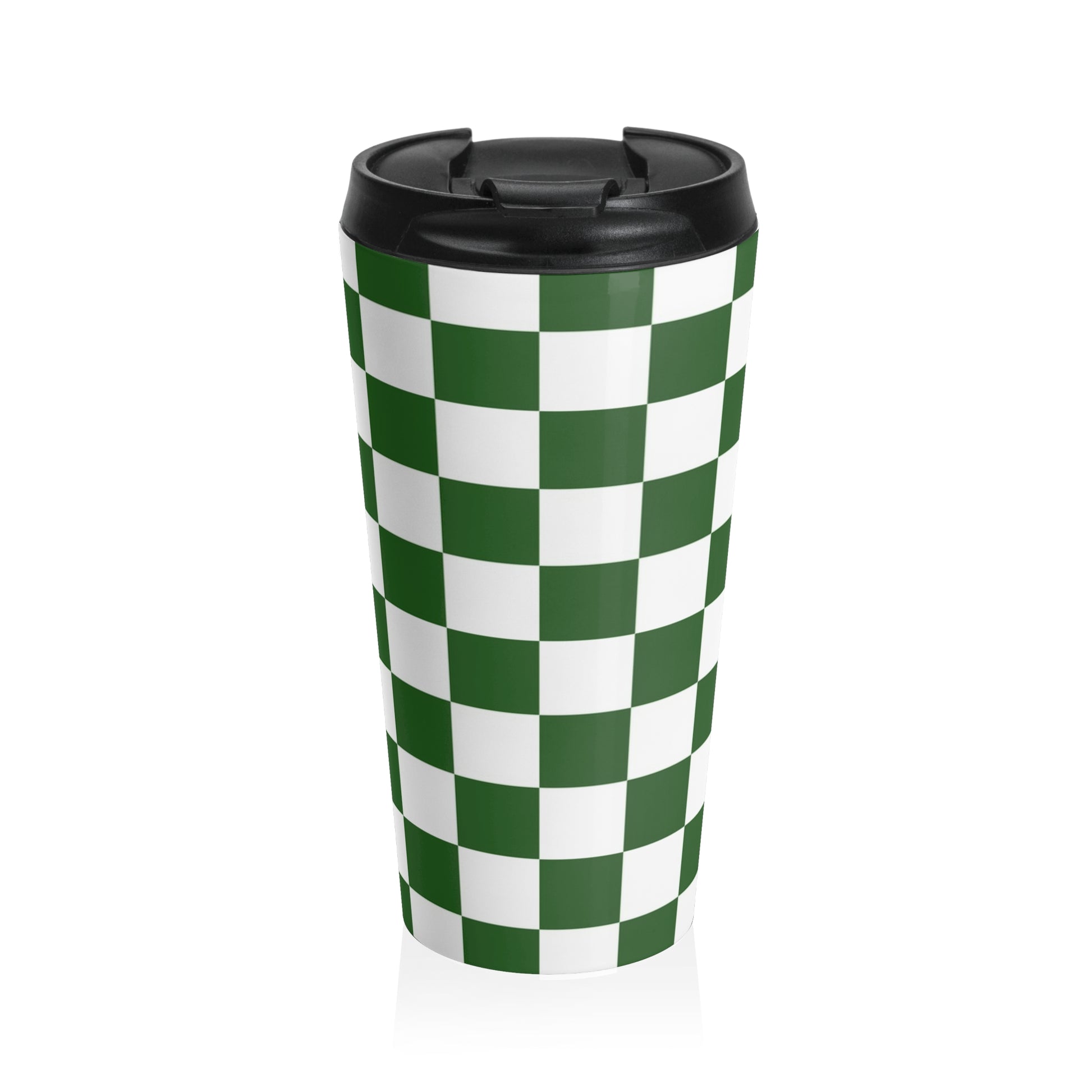Checkerboard White and Dark Green Stainless Steel Travel Mug, Artsulli - Art is Long, Life is Short, Mug, Size, 15oz, , , , , 12417561425012673894