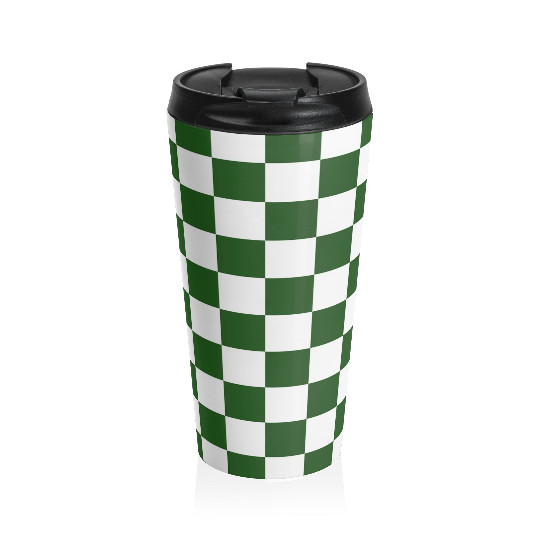 Checkerboard White and Dark Green Stainless Steel Travel Mug, Artsulli - Art is Long, Life is Short, Mug, Size, 15oz, , , , , 12417561425012673894