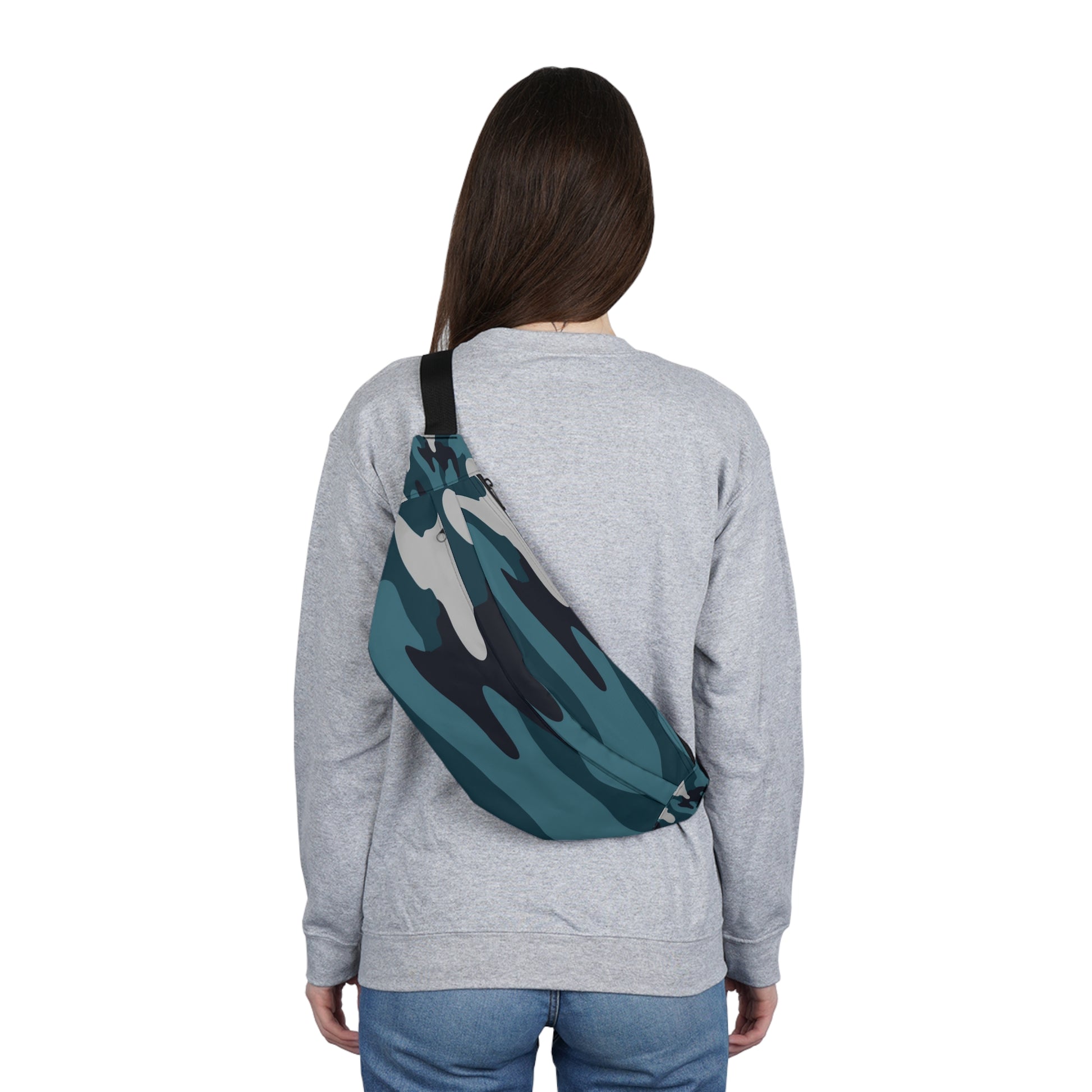 Blue Camouflage Large Fanny Pack, Artsulli - Art is Long, Life is Short, Bags, , , , , , , 