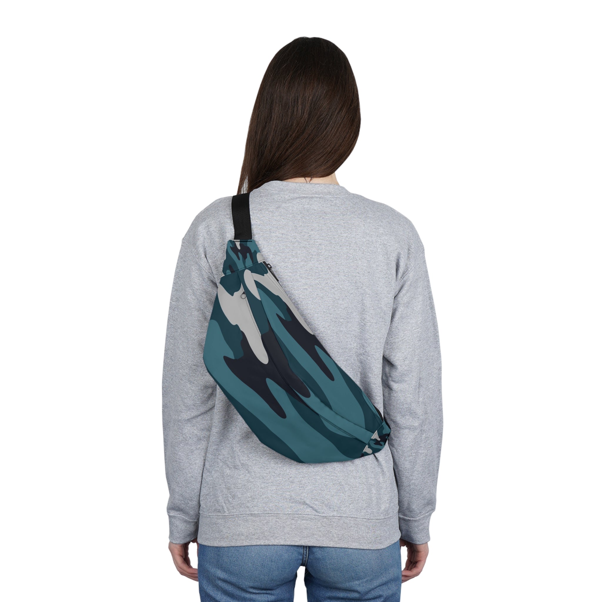 Blue Camouflage Large Fanny Pack, Artsulli - Art is Long, Life is Short, Bags, , , , , , , 
