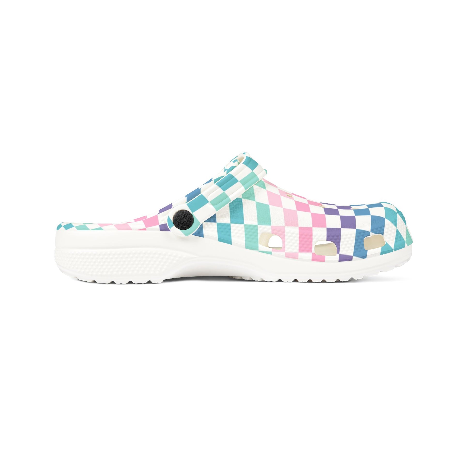 Vaporwave Rainbow  Checkerboard Multi-Color EVA Foam Rubber Shoes (AOP), Artsulli - Art is Long, Life is Short, Shoes, , , , , , , 