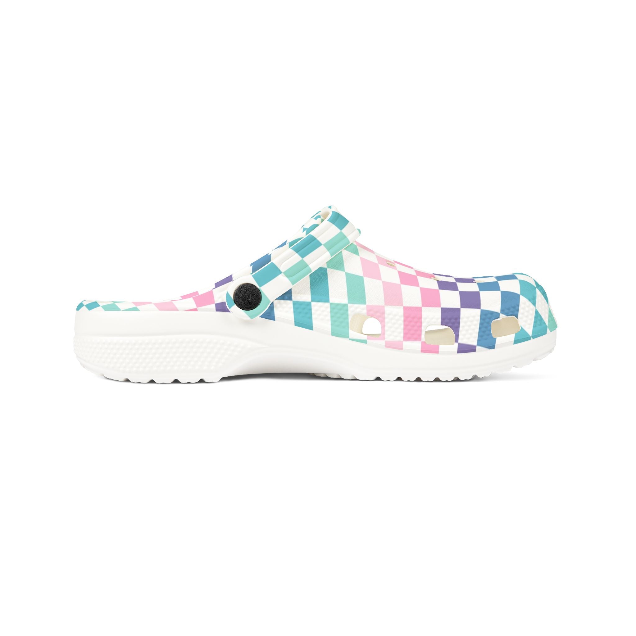 Vaporwave Rainbow  Checkerboard Multi-Color EVA Foam Rubber Shoes (AOP), Artsulli - Art is Long, Life is Short, Shoes, , , , , , , 