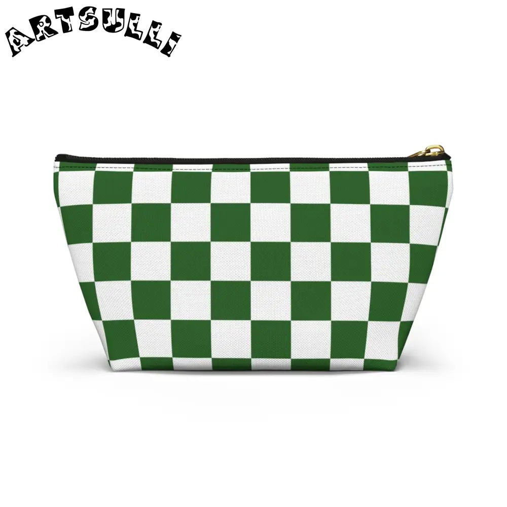JAKKOUTTHEBXX Checkerboard White and Dark Green Accessory Pouch w