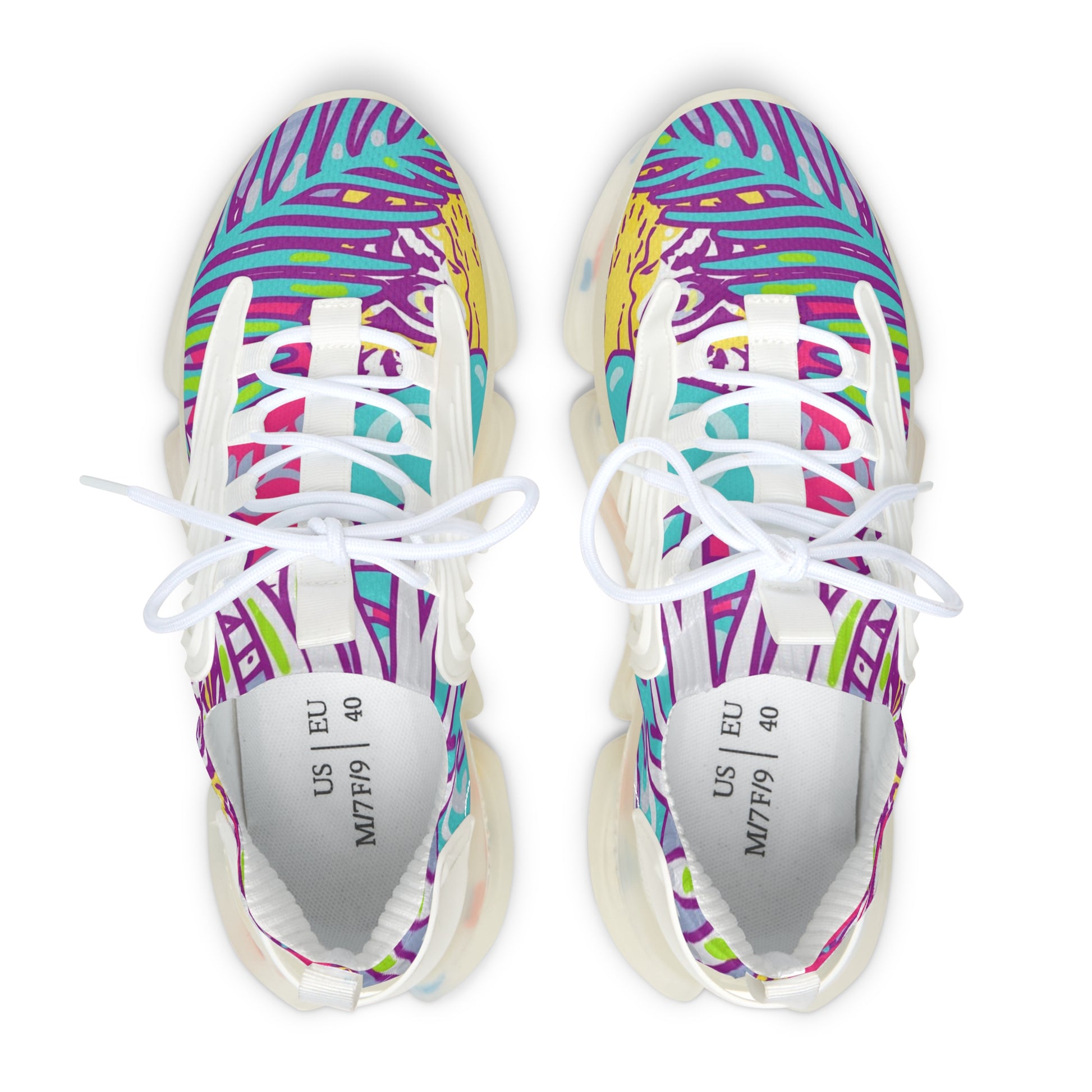 Tropical Jungle Tigers Torquise and Purple Women's Mesh Sneakers, Artsulli - Art is Long, Life is Short, Shoes, , , , , , , 