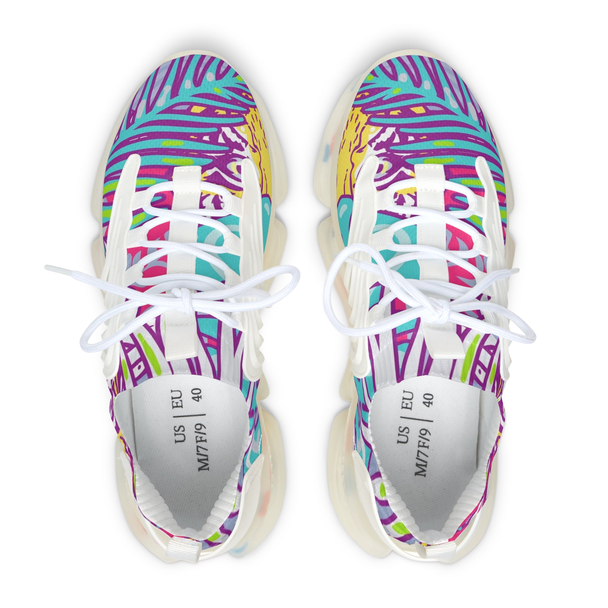 Tropical Jungle Tigers Torquise and Purple Women's Mesh Sneakers, Artsulli - Art is Long, Life is Short, Shoes, , , , , , , 