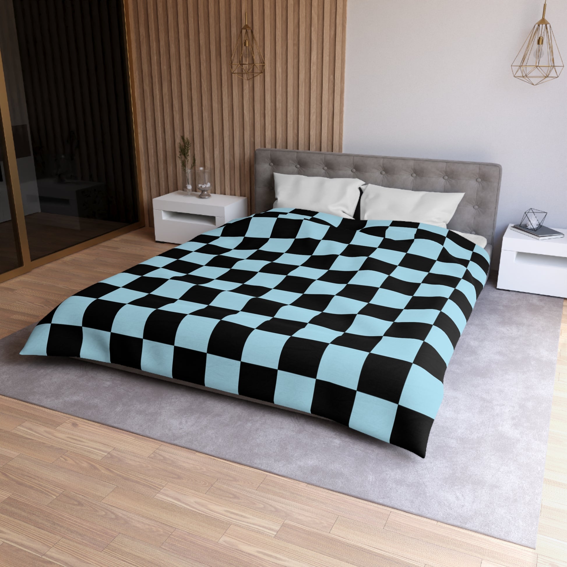 Checkerboard Black and Blue Microfiber Duvet Cover, Artsulli - Art is Long, Life is Short, Home Decor, , , , , , , 
