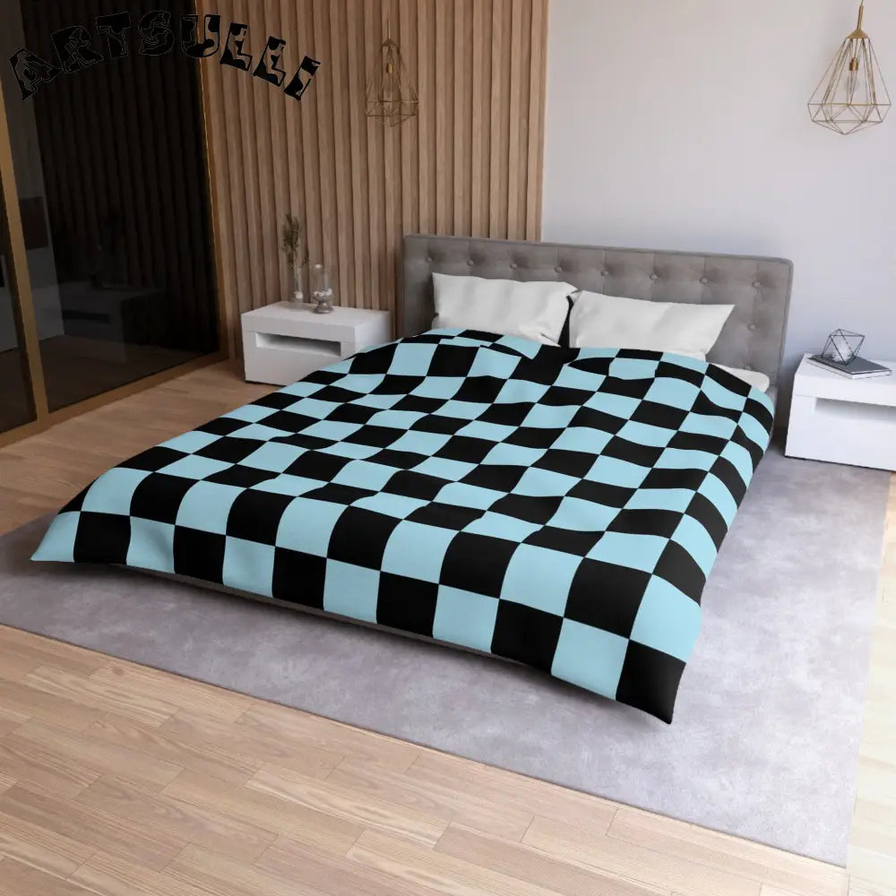 JAKKOUTTHEBXX Checkerboard Black and Blue Microfiber Duvet Cover