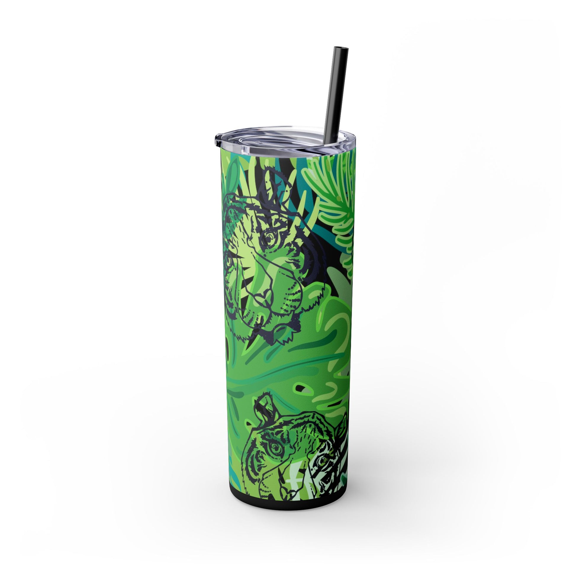 Tropical Jungle Tigers Green Skinny Tumbler with Straw, 20oz, Artsulli - Art is Long, Life is Short, Mug, , , , , , , 