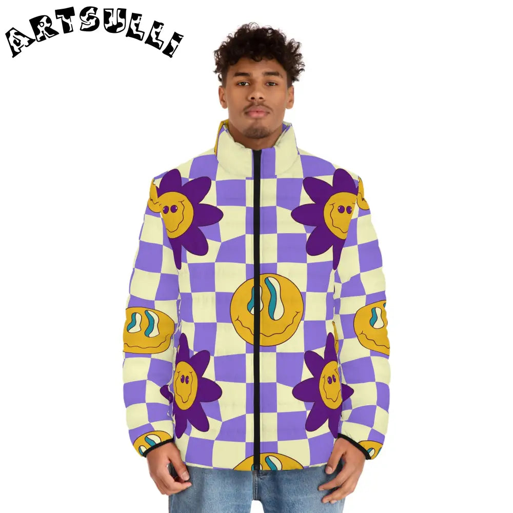 JAKKOUTTHEBXX Trippy Flower Power Motifs Men’s Puffer Jacket (AOP)
