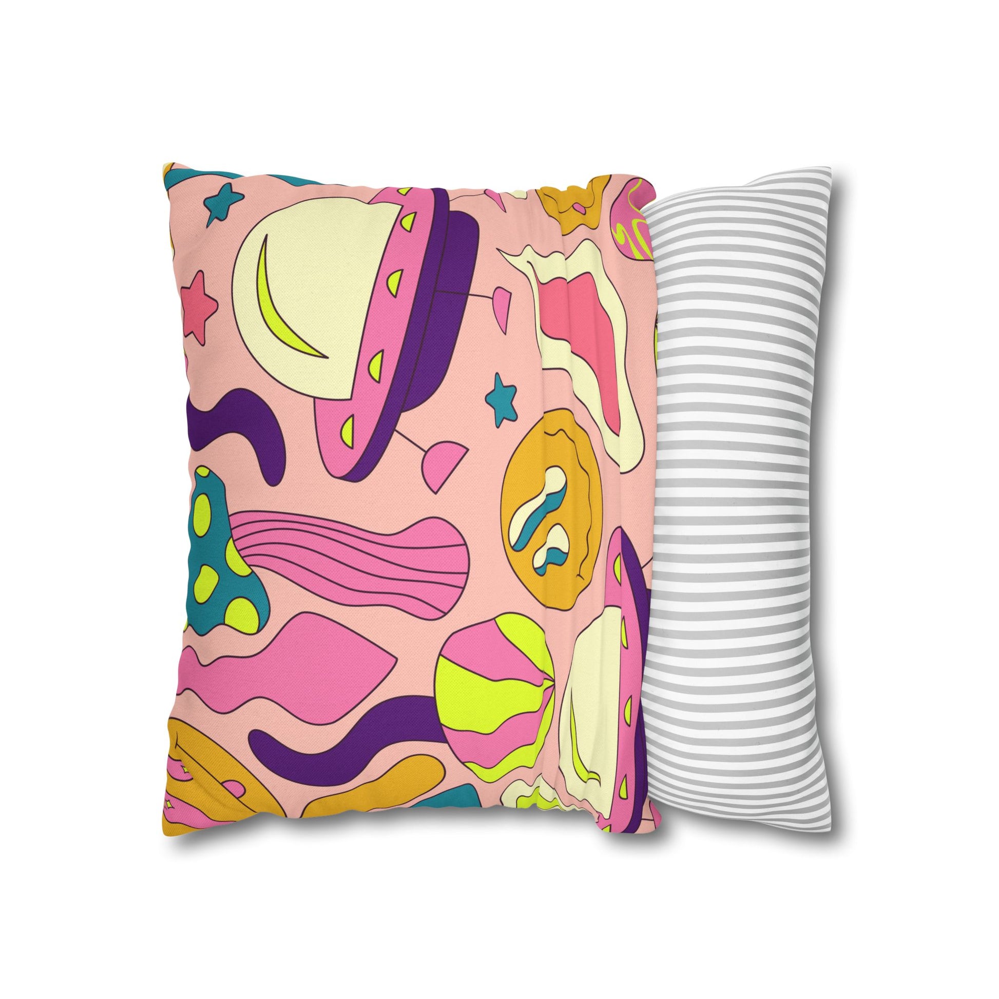 Trippy Spaceships Pink Spun Polyester Square Pillowcase, Artsulli - Art is Long, Life is Short, Home Decor, , , , , , , 