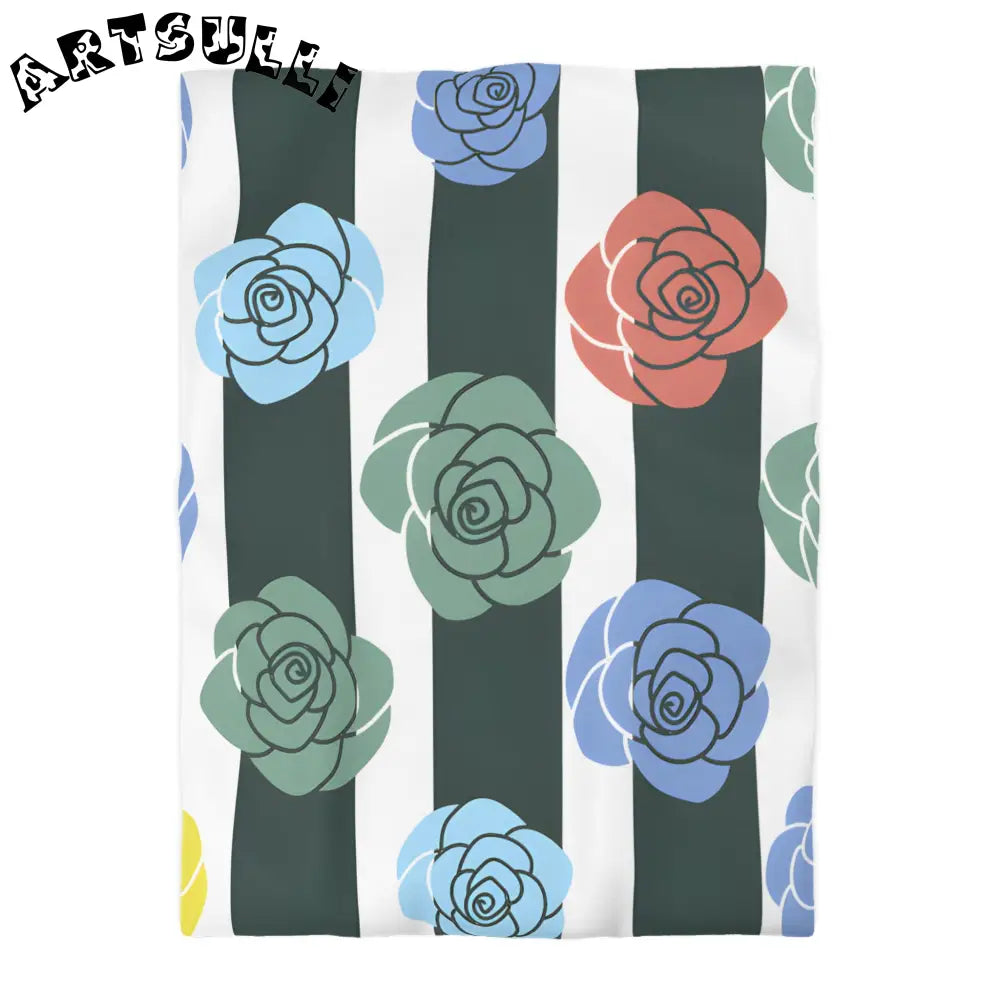 JAKKOUTTHEBXX Stripes x Roses Black and White Microfiber Duvet Cover