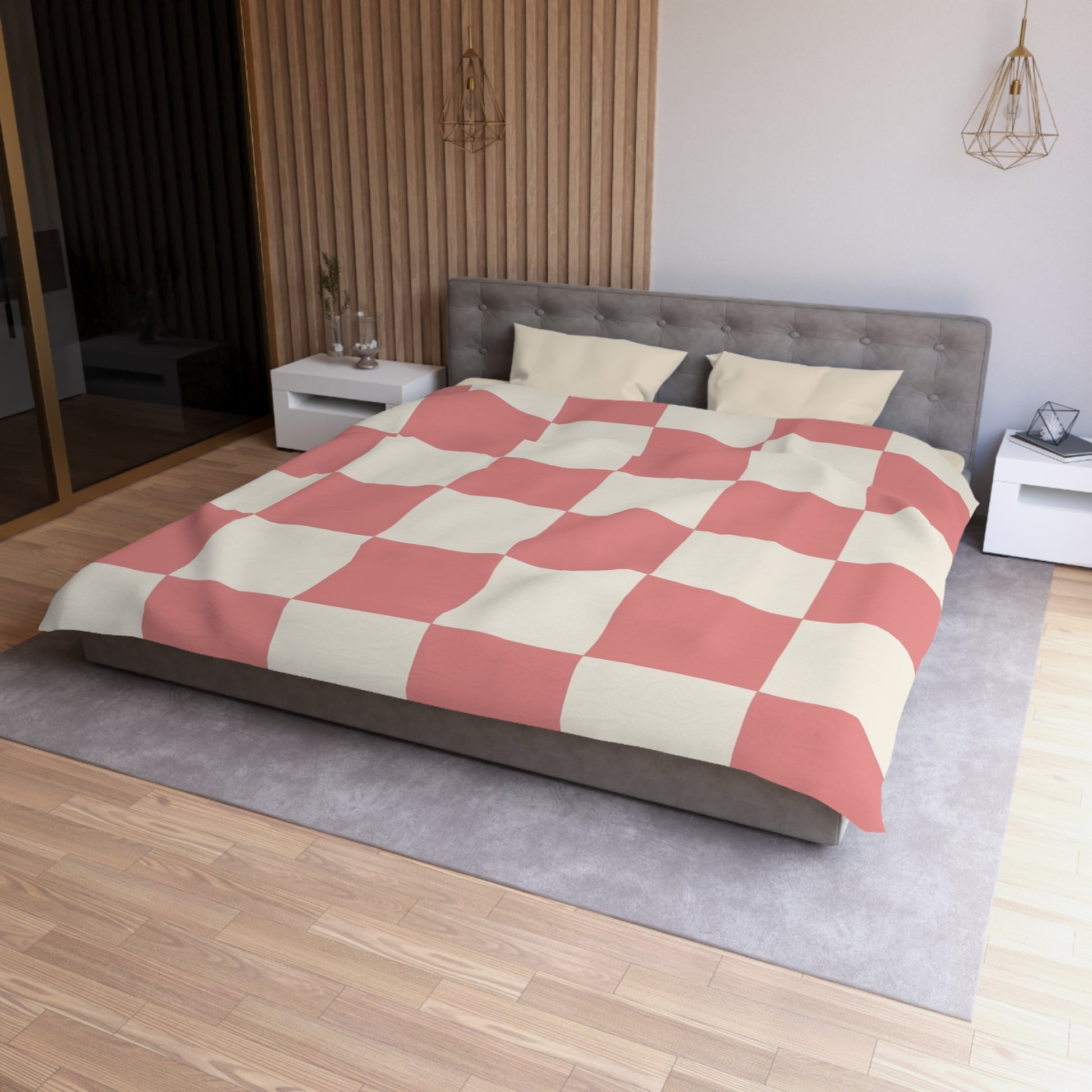 Retro Checkered Grassland Sprites Microfiber Duvet Cover, Artsulli - Art is Long, Life is Short, Home Decor, , , , , , , 