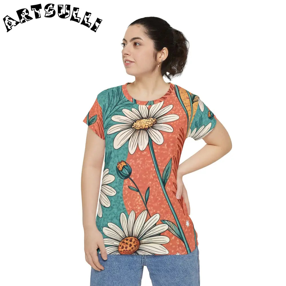 JAKKOUTTHEBXX Retro Daisy Dream Women’s Short Sleeve Shirt (AOP)