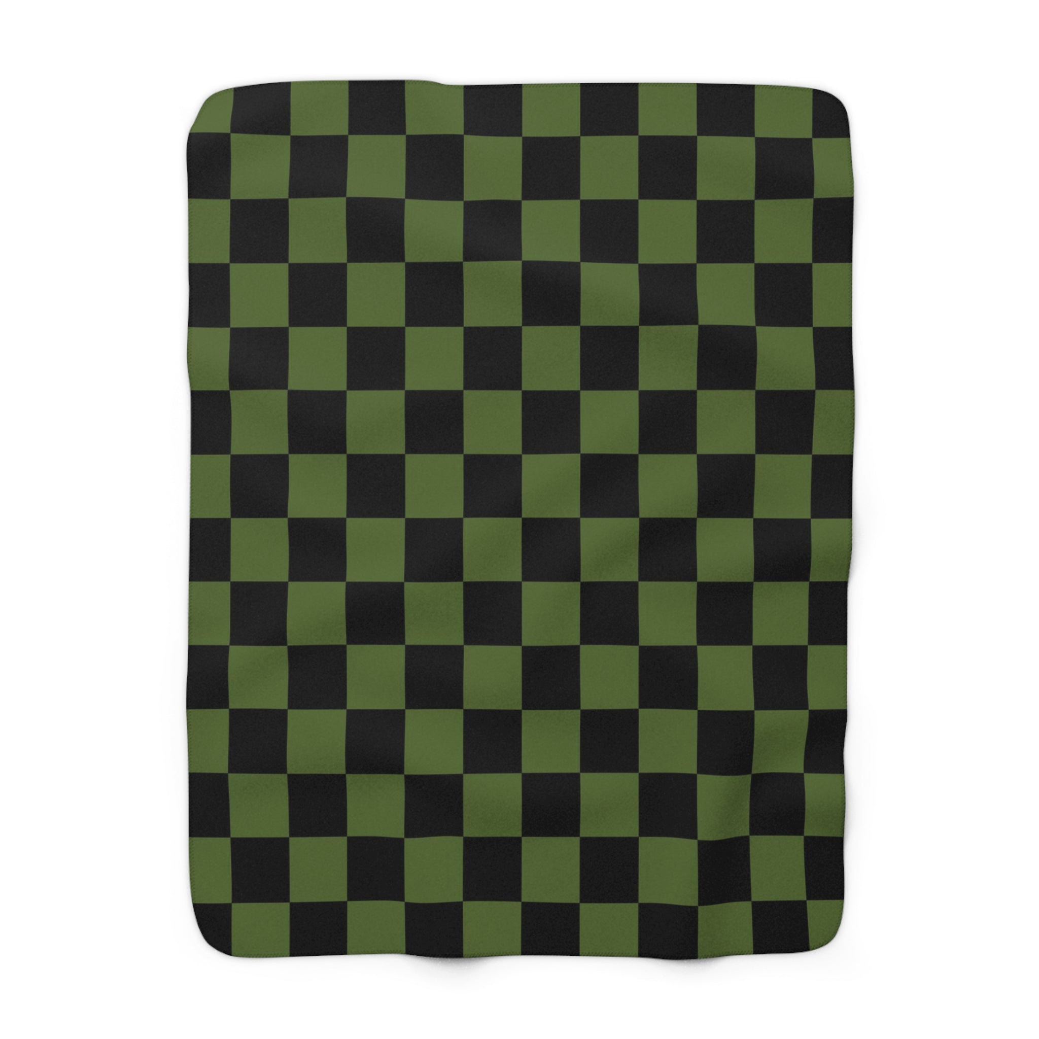 Checkerboard Olive Green and Black Sherpa Fleece Blanket, Artsulli - Art is Long, Life is Short, Home Decor, Size, 50" × 60", , , , , 12785564734469934010
