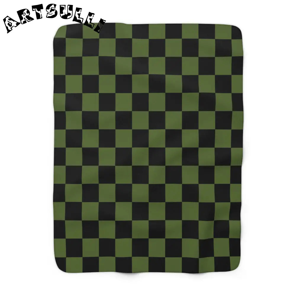 JAKKOUTTHEBXX Checkerboard Olive Green and Black Sherpa Fleece