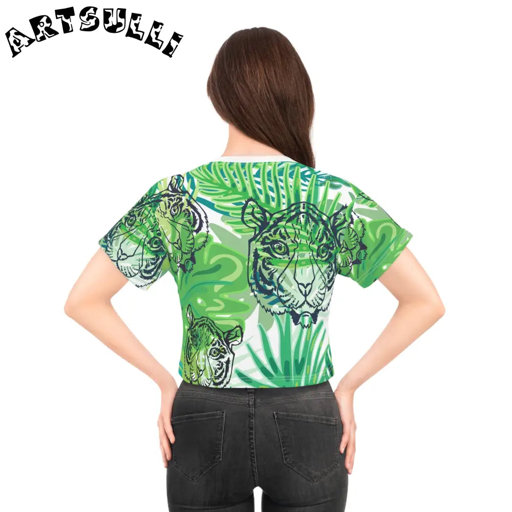 JAKKOUTTHEBXX Tropical Jungle Tigers Green Crop Tee (AOP)