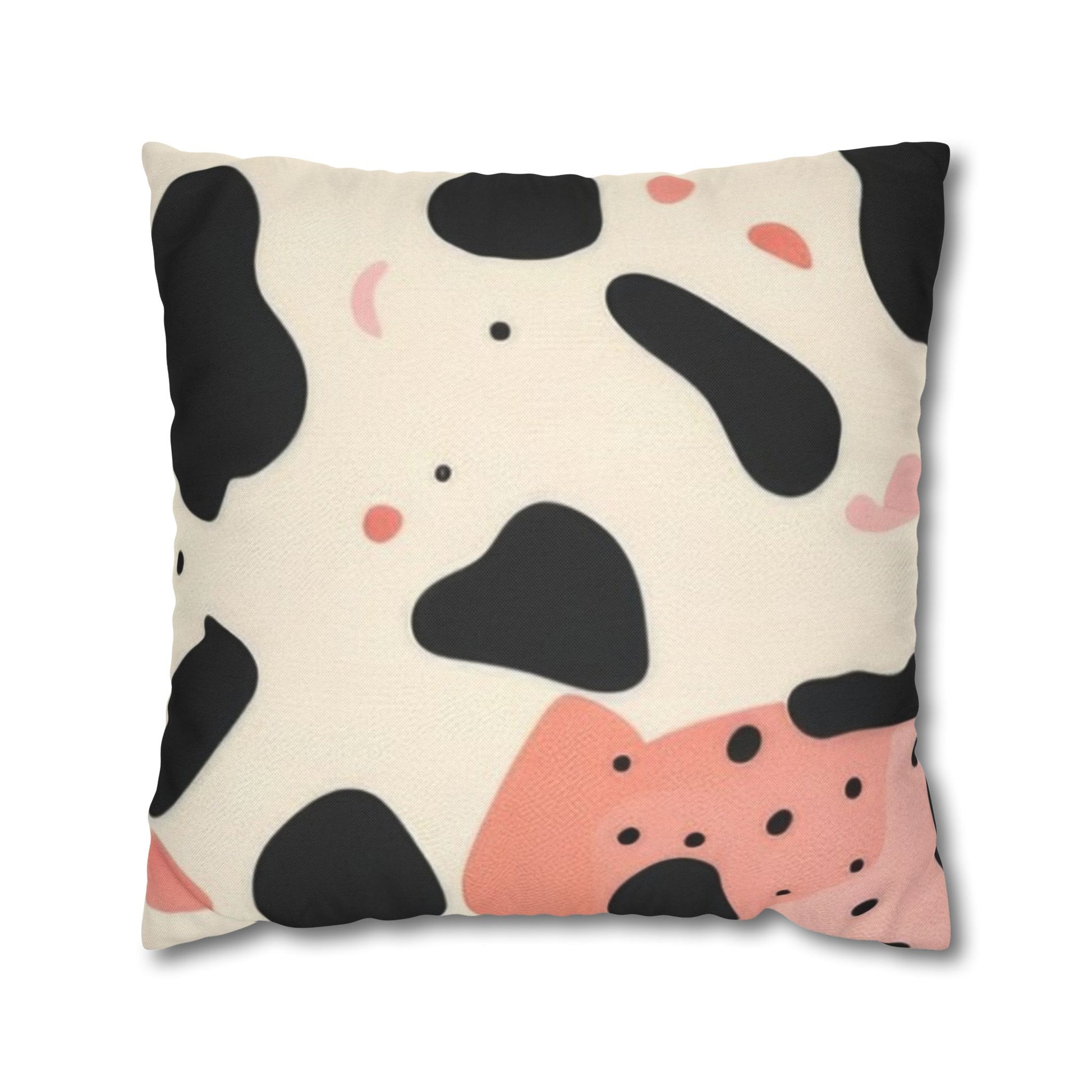 Organic Cow Print Cream and Pink Spun Polyester Square Pillowcase, Artsulli - Art is Long, Life is Short, Home Decor, Size, 20" × 20", , , , , 85879794807681