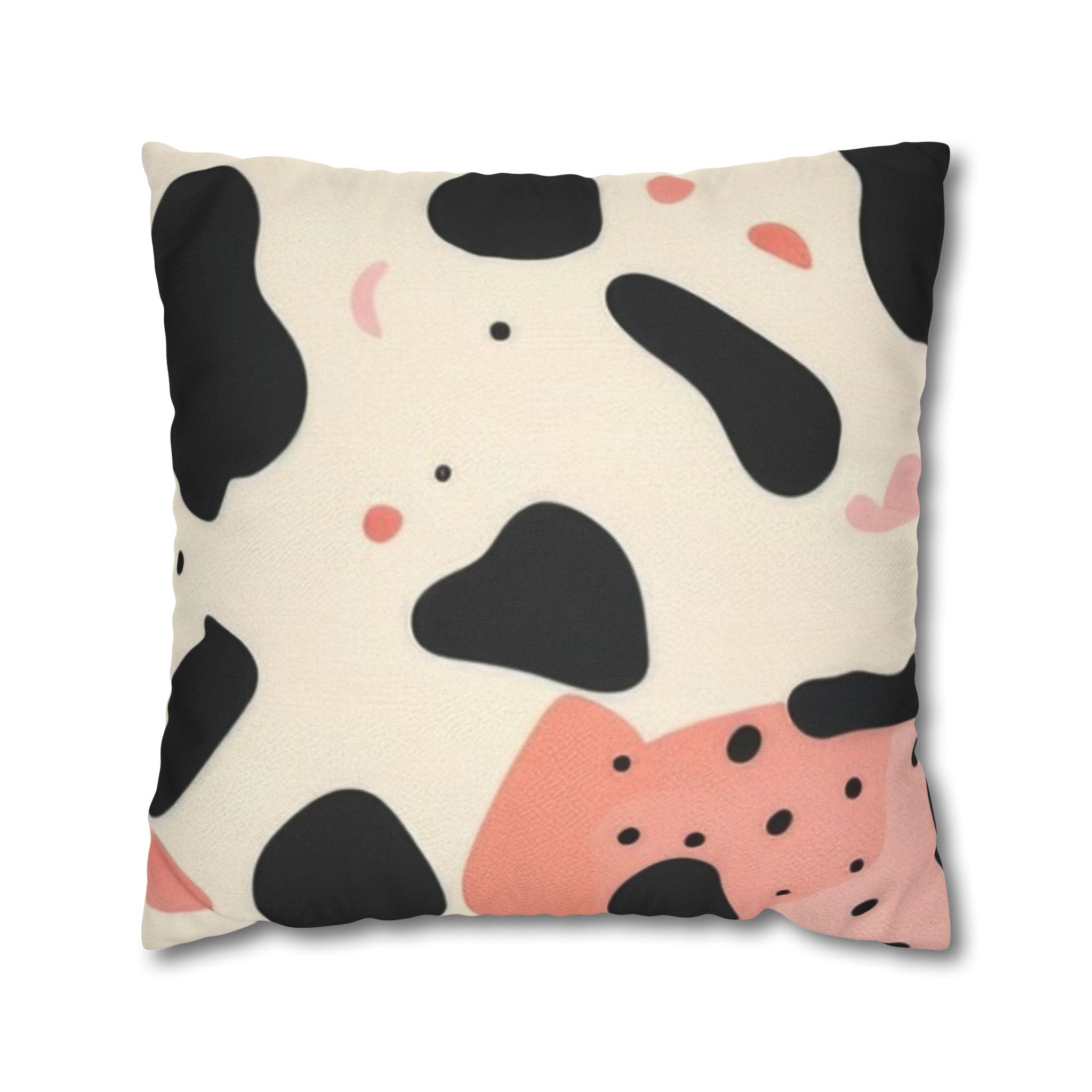 Organic Cow Print Cream and Pink Spun Polyester Square Pillowcase, Artsulli - Art is Long, Life is Short, Home Decor, Size, 20" × 20", , , , , 85879794807681