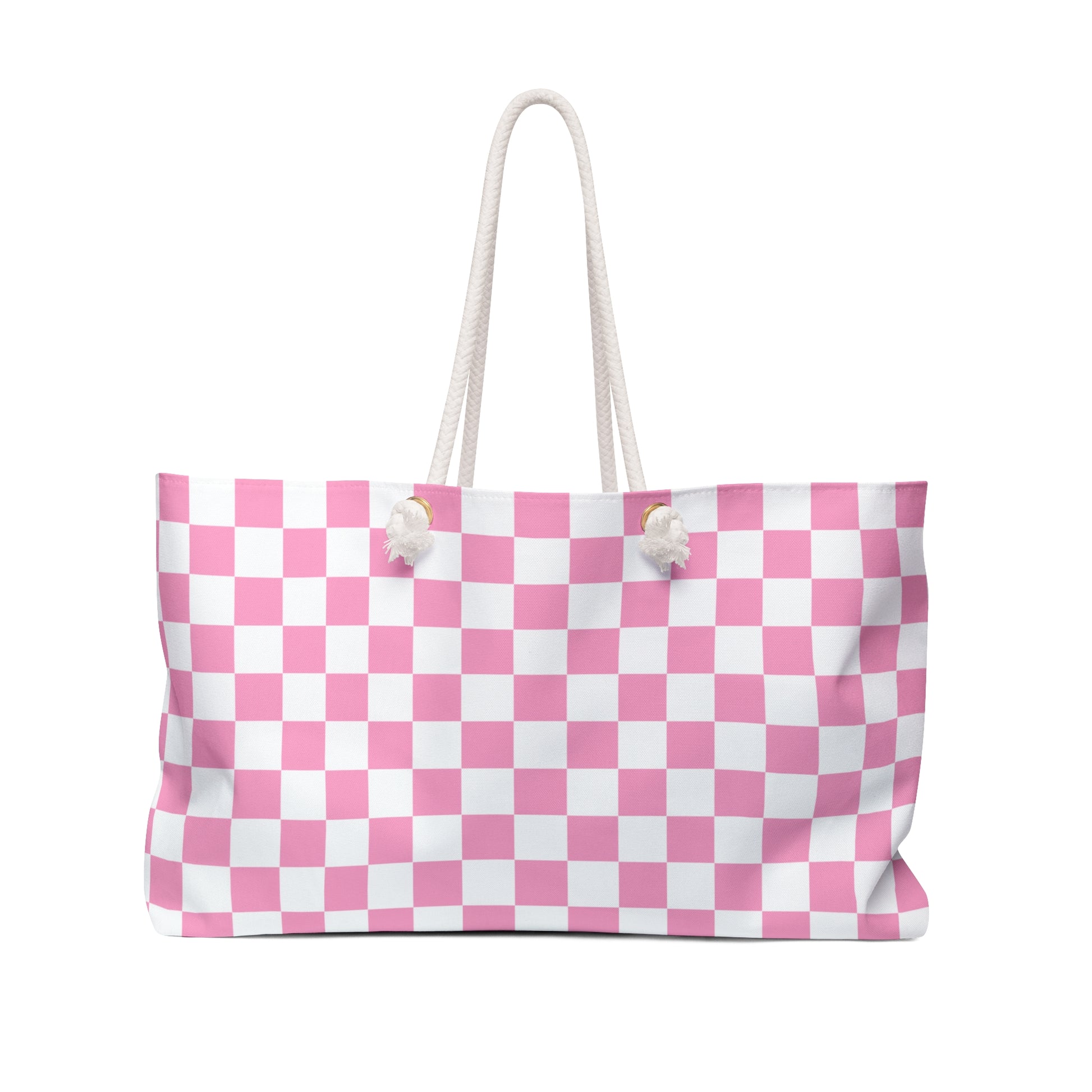 Checkerboard Hot Pink and White Weekender Bag, Artsulli - Art is Long, Life is Short, Bags, Size, 24" × 13", , , , , 13436668113065948836