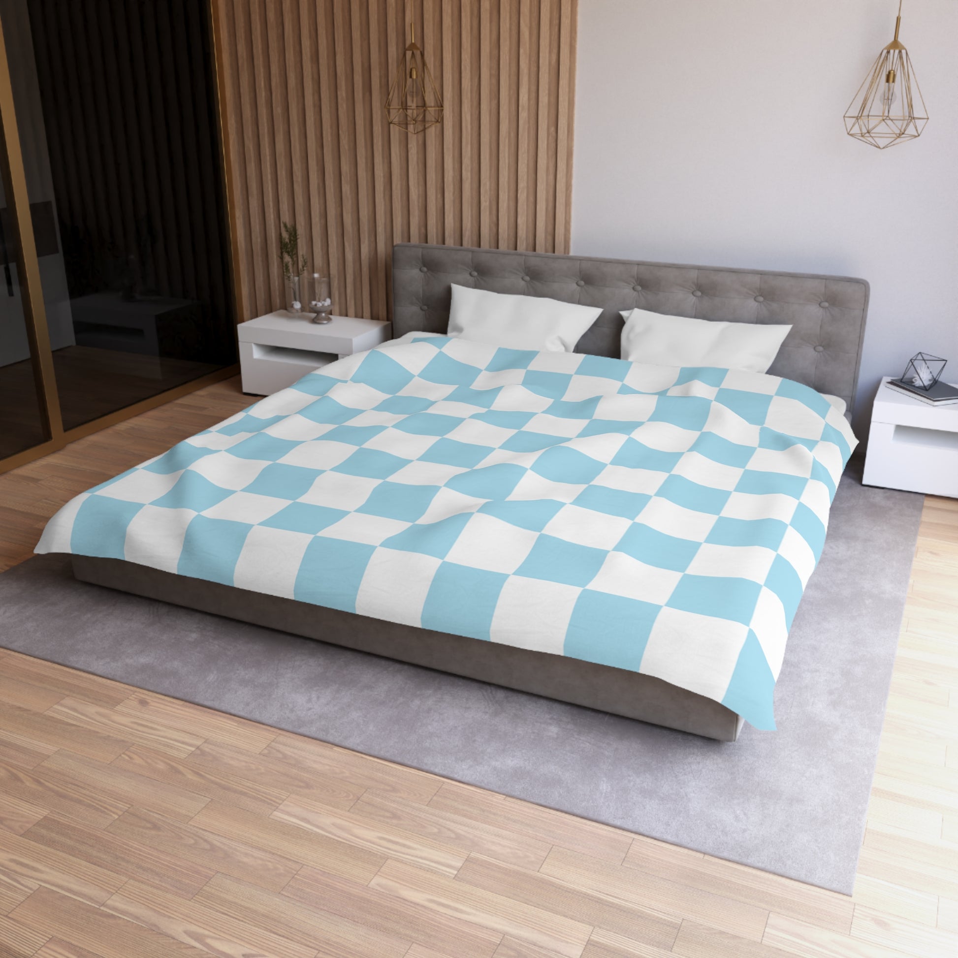 Checkerboard Sky Blue Microfiber Duvet Cover, Artsulli - Art is Long, Life is Short, Home Decor, , , , , , , 