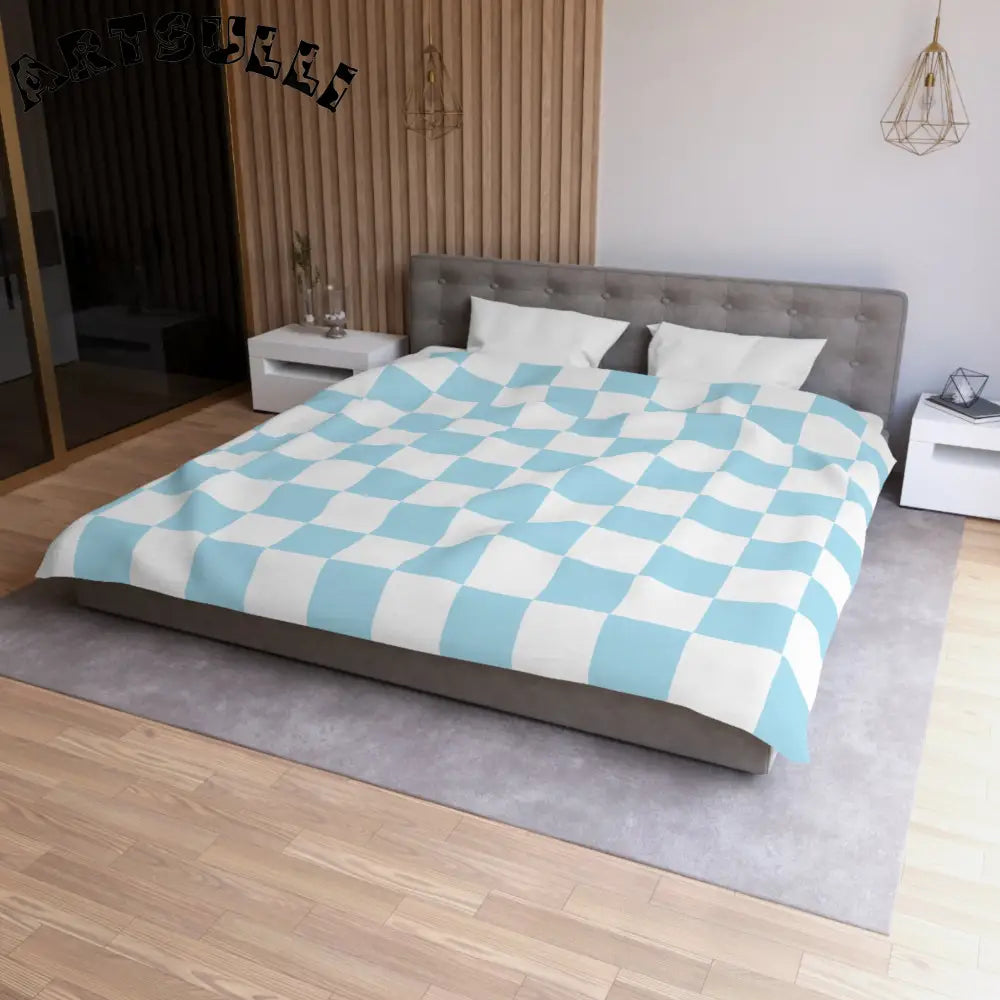 JAKKOUTTHEBXX Checkerboard Sky Blue Microfiber Duvet Cover