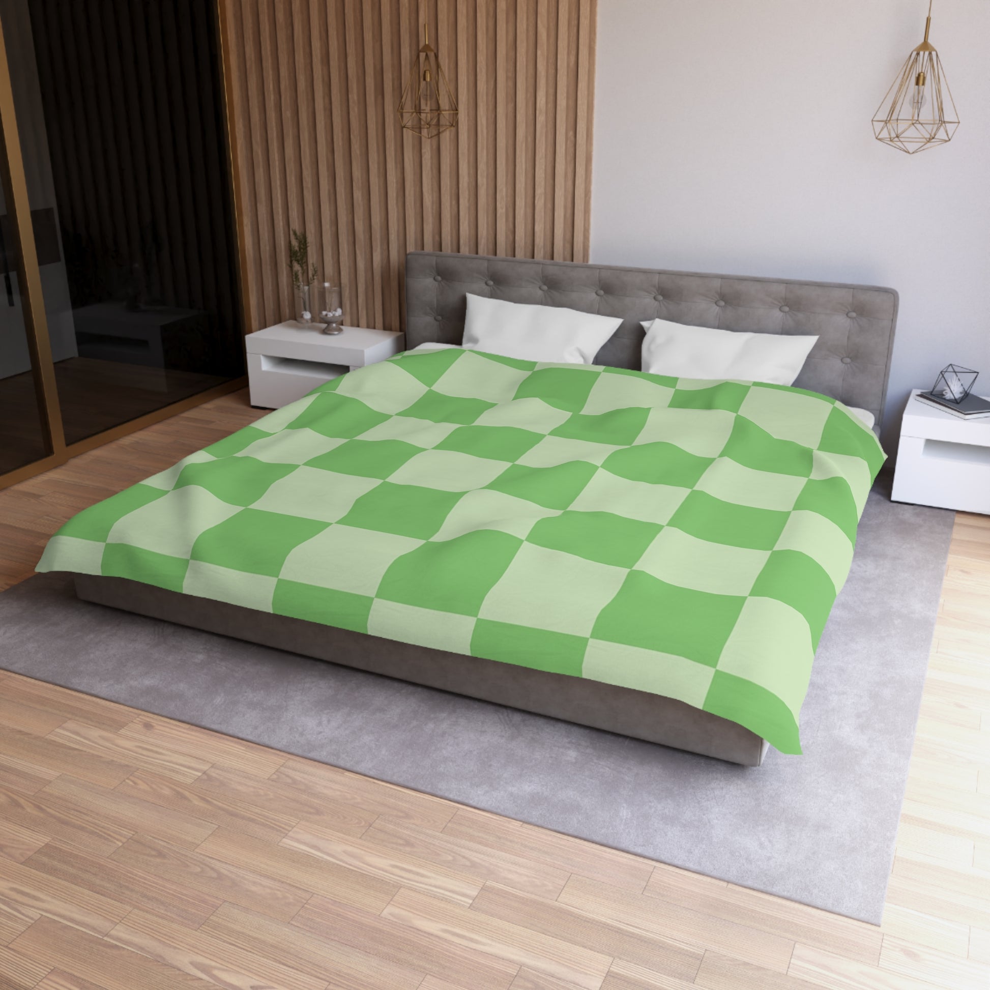 Checkerboard Green Microfiber Duvet Cover, Artsulli - Art is Long, Life is Short, Home Decor, , , , , , , 