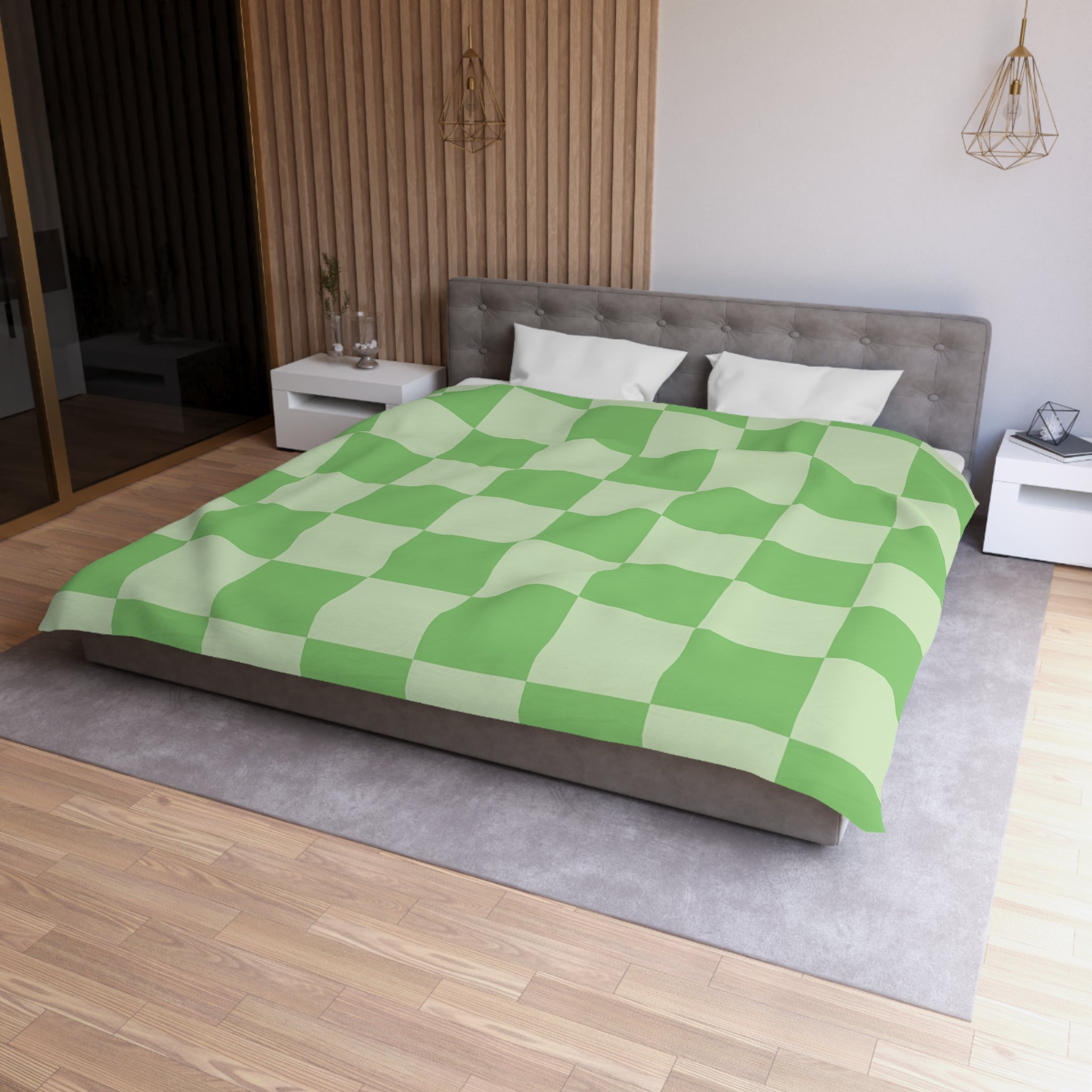 Checkerboard Green Microfiber Duvet Cover, Artsulli - Art is Long, Life is Short, Home Decor, , , , , , , 