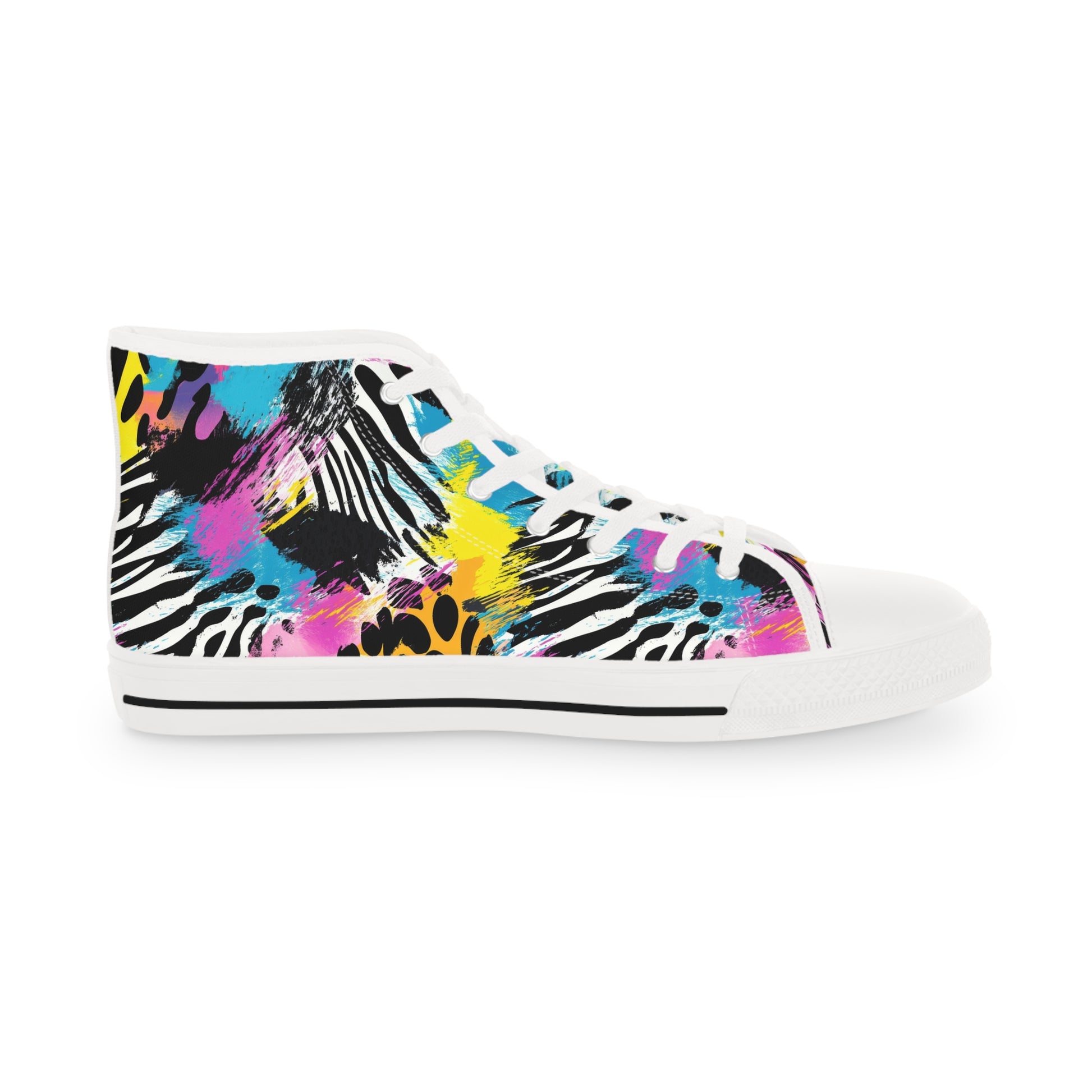 Zebra Stripes x Leopard Print x Paint Splatter Multi-Color Men's High Top Sneakers, Artsulli - Art is Long, Life is Short, Shoes, , , , , , , 