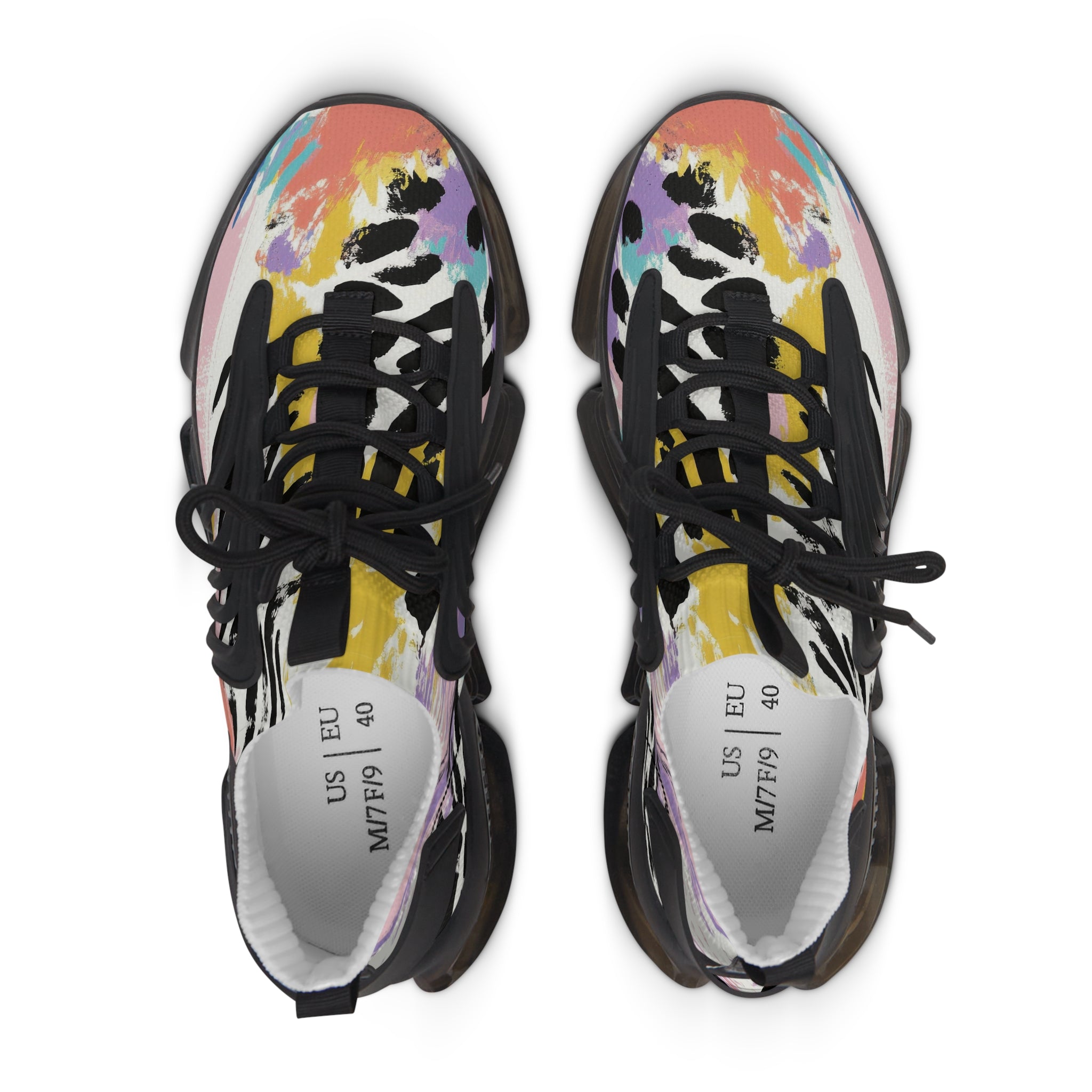Wild Zebra Stripes x Paint Brush Strokes Multi-Color Women's Mesh Sneakers, Artsulli - Art is Long, Life is Short, Shoes, , , , , , , 