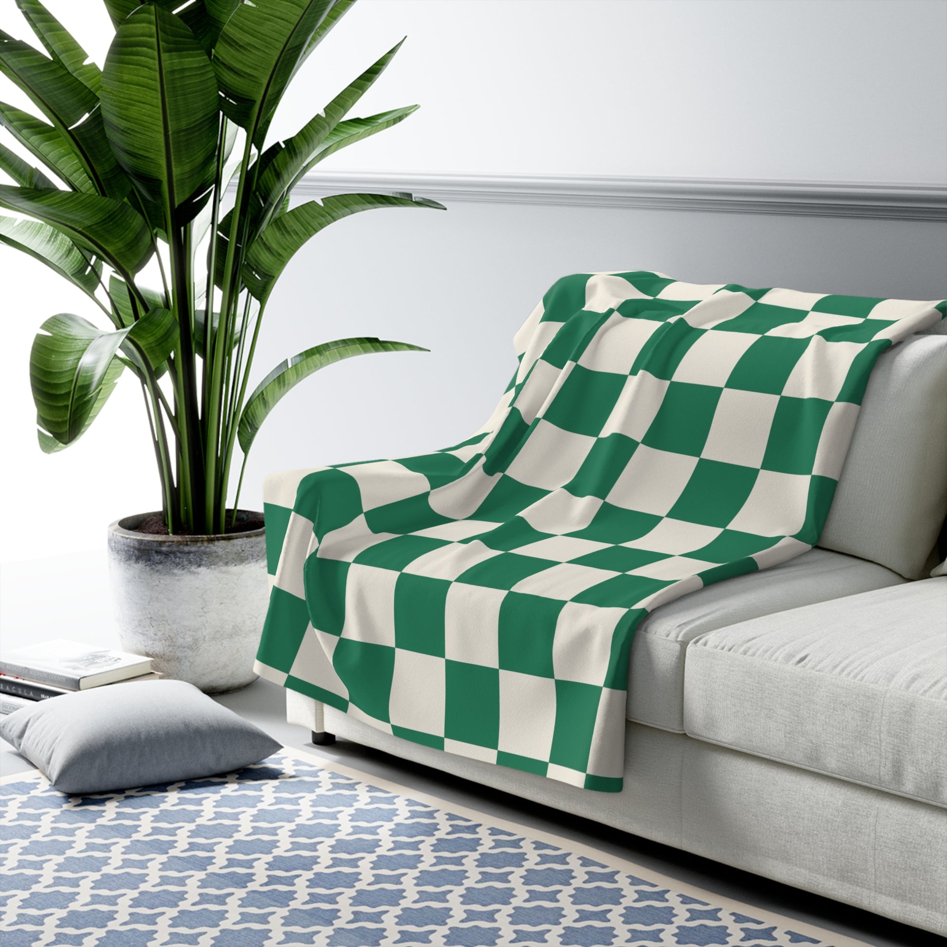 Checkerboard II Dark Green Sherpa Fleece Blanket, Artsulli - Art is Long, Life is Short, Home Decor, , , , , , , 
