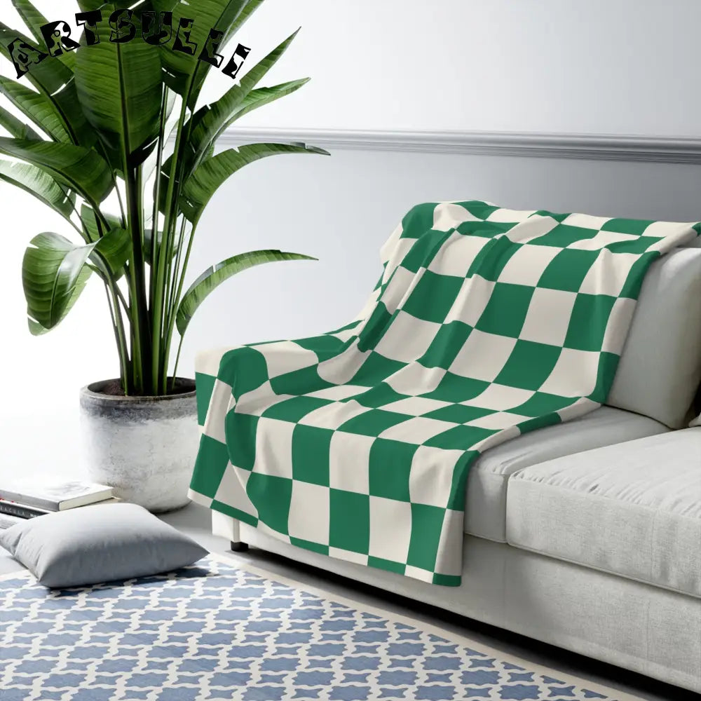 JAKKOUTTHEBXX Checkerboard II Dark Green Sherpa Fleece Blanket